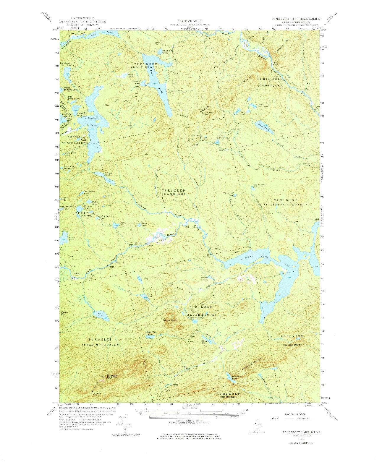 USGS 1:62500-SCALE QUADRANGLE FOR PENOBSCOT LAKE, ME 1956