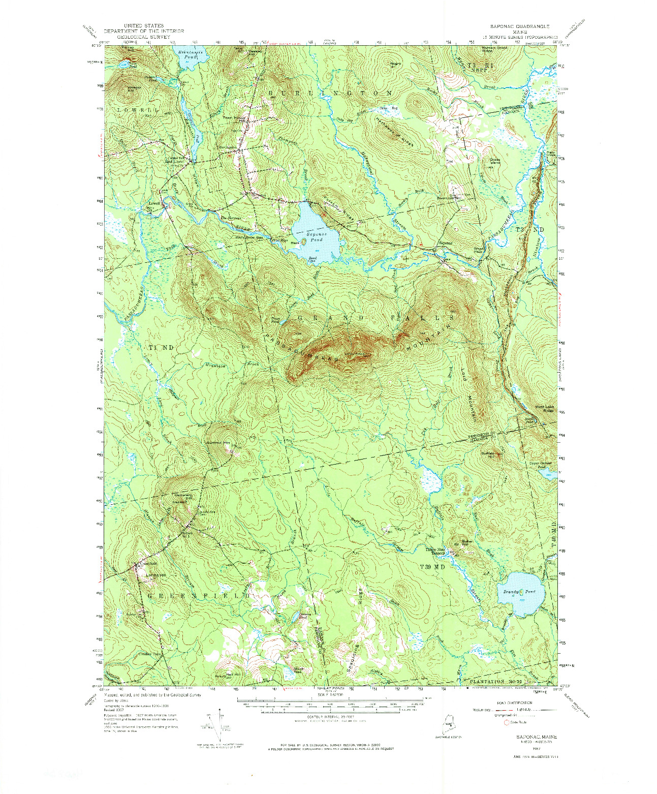 USGS 1:62500-SCALE QUADRANGLE FOR SAPONAC, ME 1957