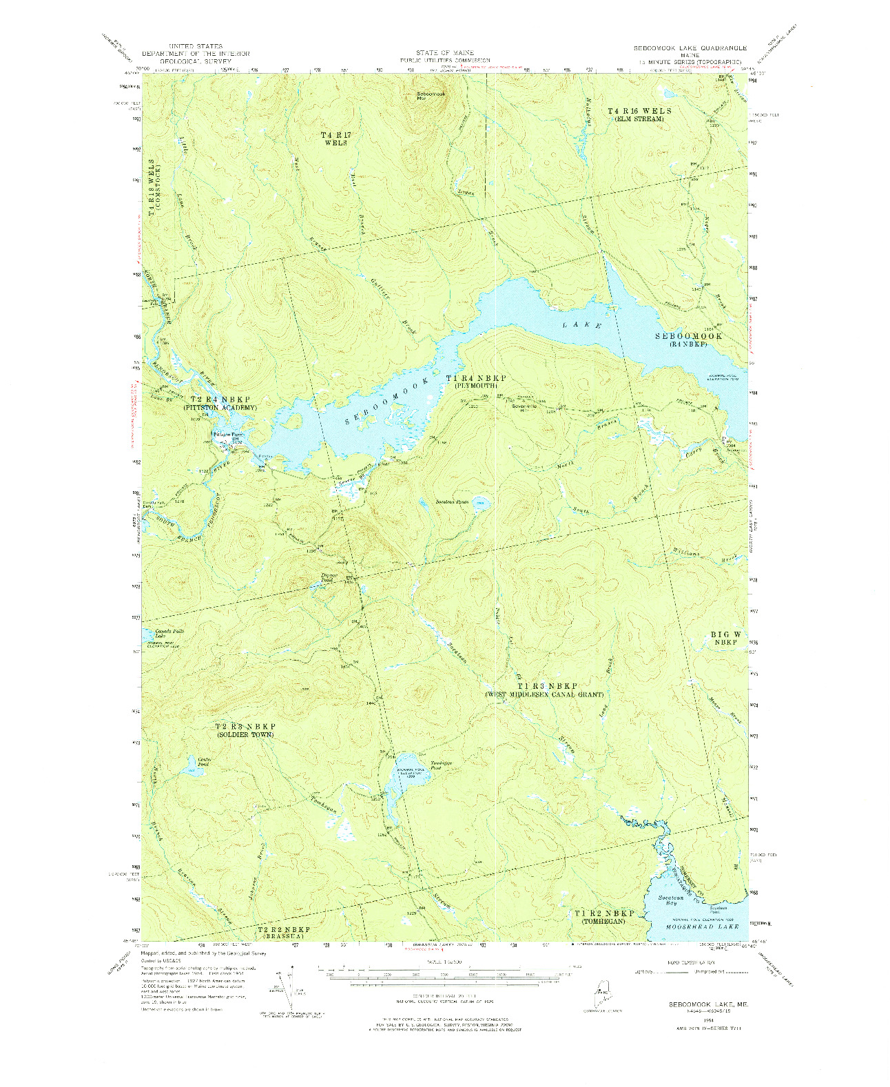 USGS 1:62500-SCALE QUADRANGLE FOR SEBOOMOOK LAKE, ME 1954