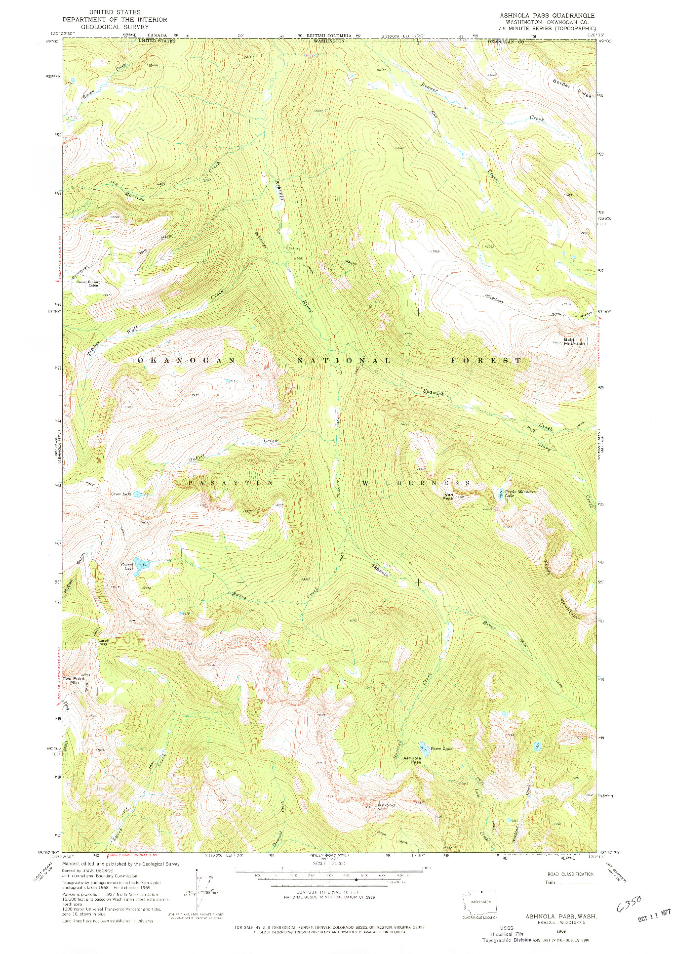 USGS 1:24000-SCALE QUADRANGLE FOR ASHNOLA PASS, WA 1969