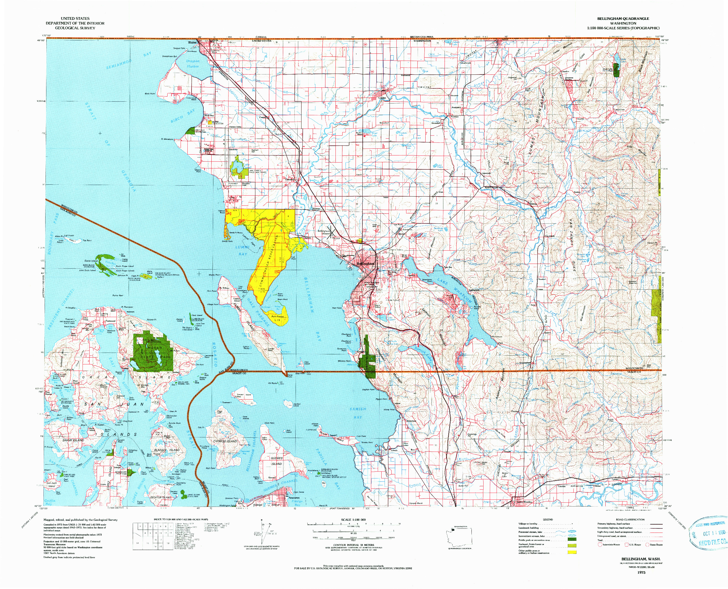 USGS 1:100000-SCALE QUADRANGLE FOR BELLINGHAM, WA 1975