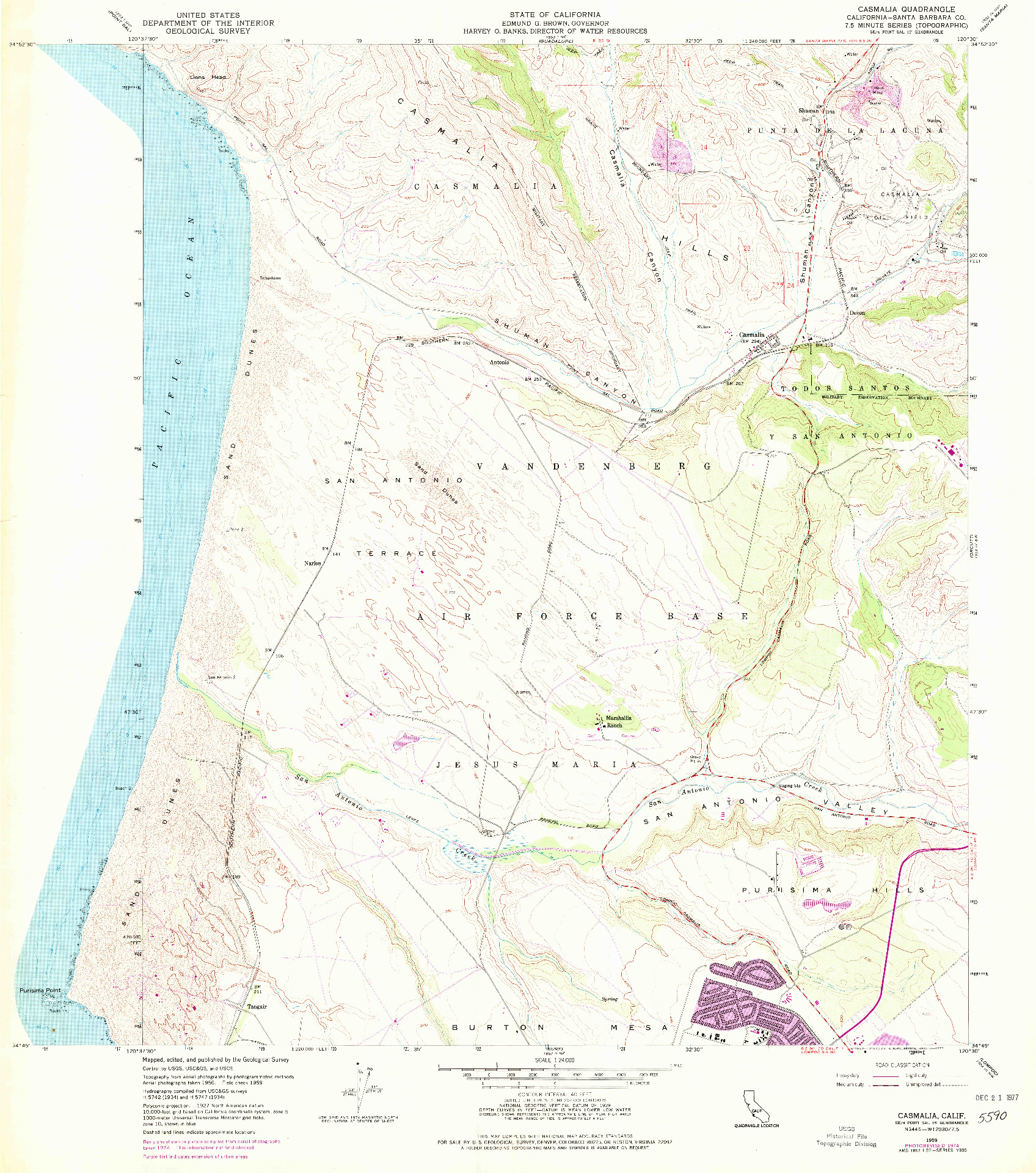 USGS 1:24000-SCALE QUADRANGLE FOR CASMALIA, CA 1959
