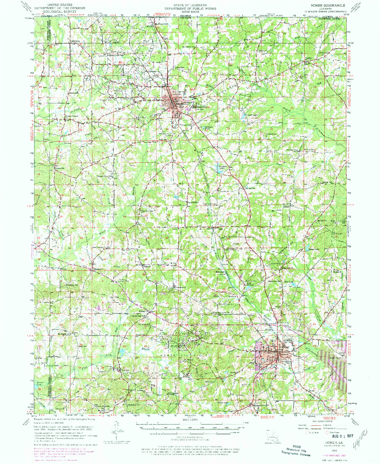 USGS 1:62500-SCALE QUADRANGLE FOR HOMER, LA 1952