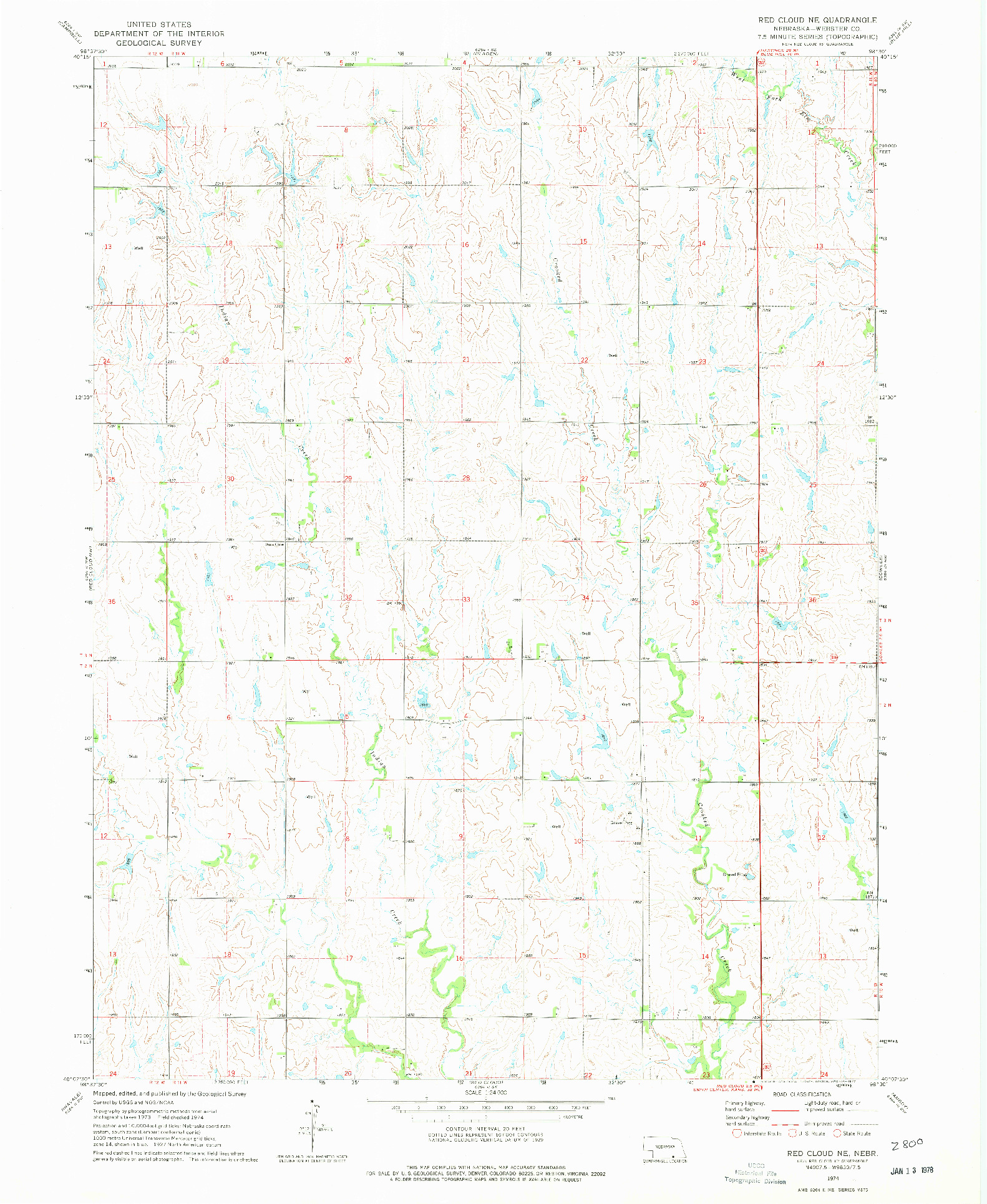 USGS 1:24000-SCALE QUADRANGLE FOR RED CLOUD NE, NE 1974