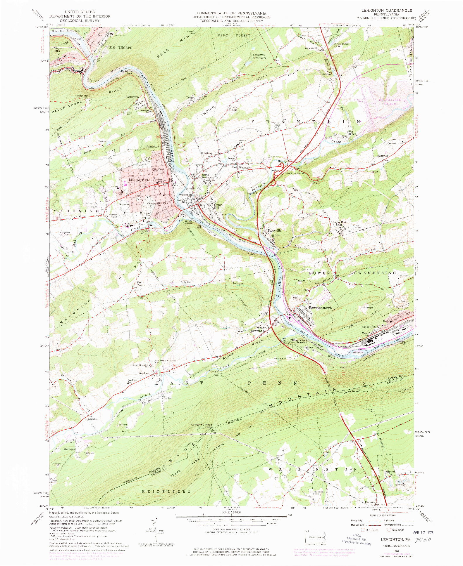 USGS 1:24000-SCALE QUADRANGLE FOR LEHIGHTON, PA 1960