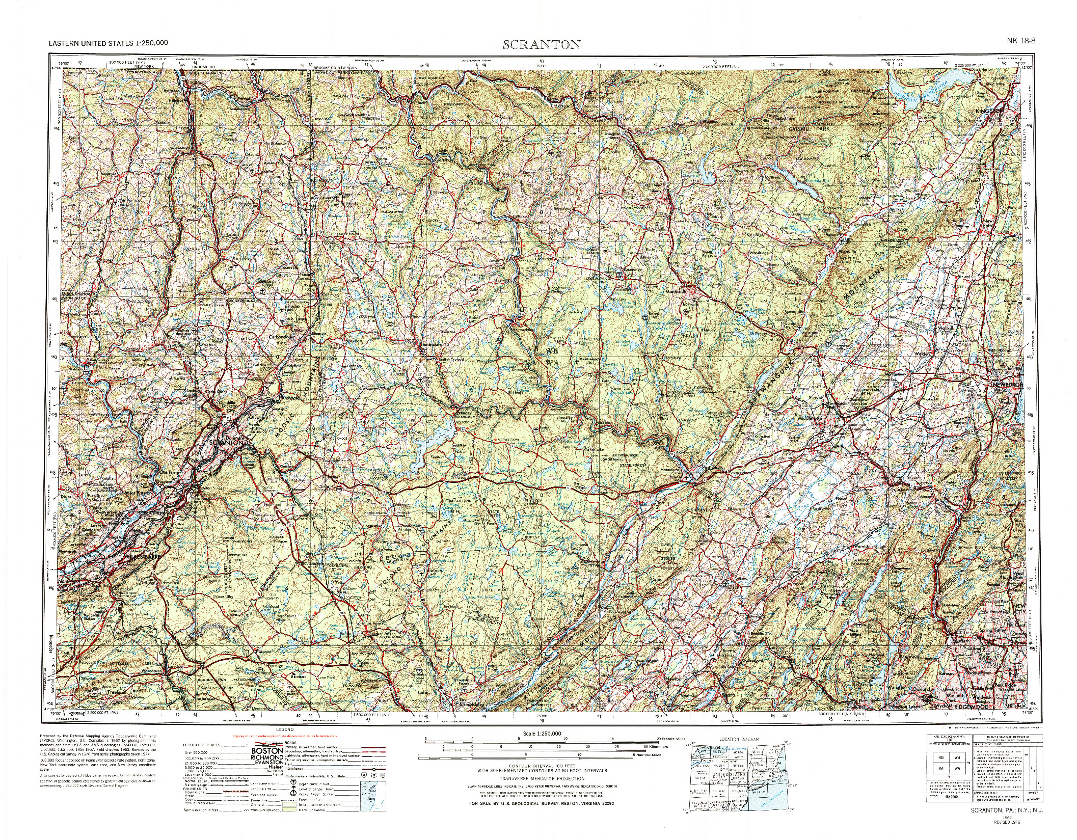 USGS 1:250000-SCALE QUADRANGLE FOR SCRANTON, PA 1962