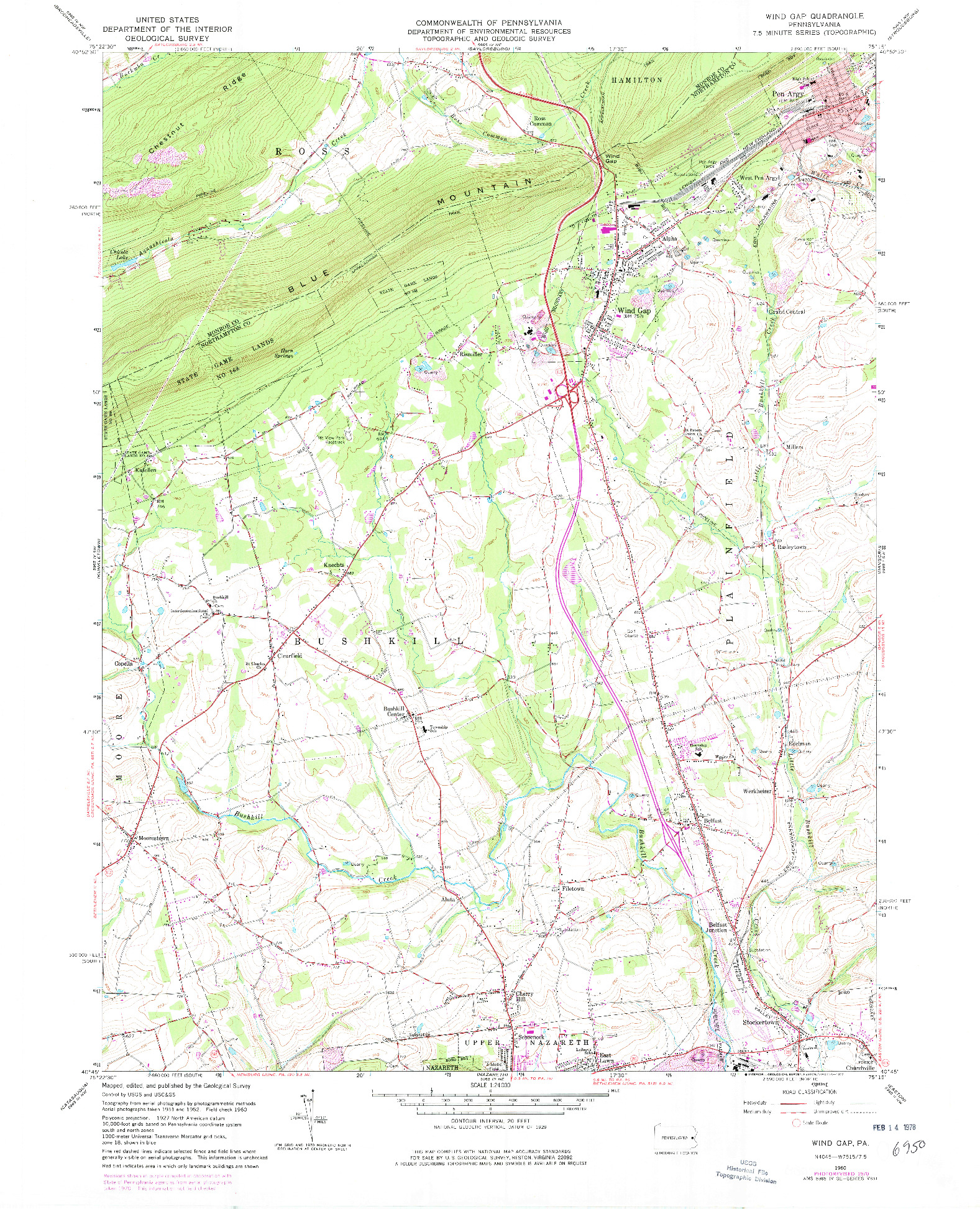 USGS 1:24000-SCALE QUADRANGLE FOR WIND GAP, PA 1960