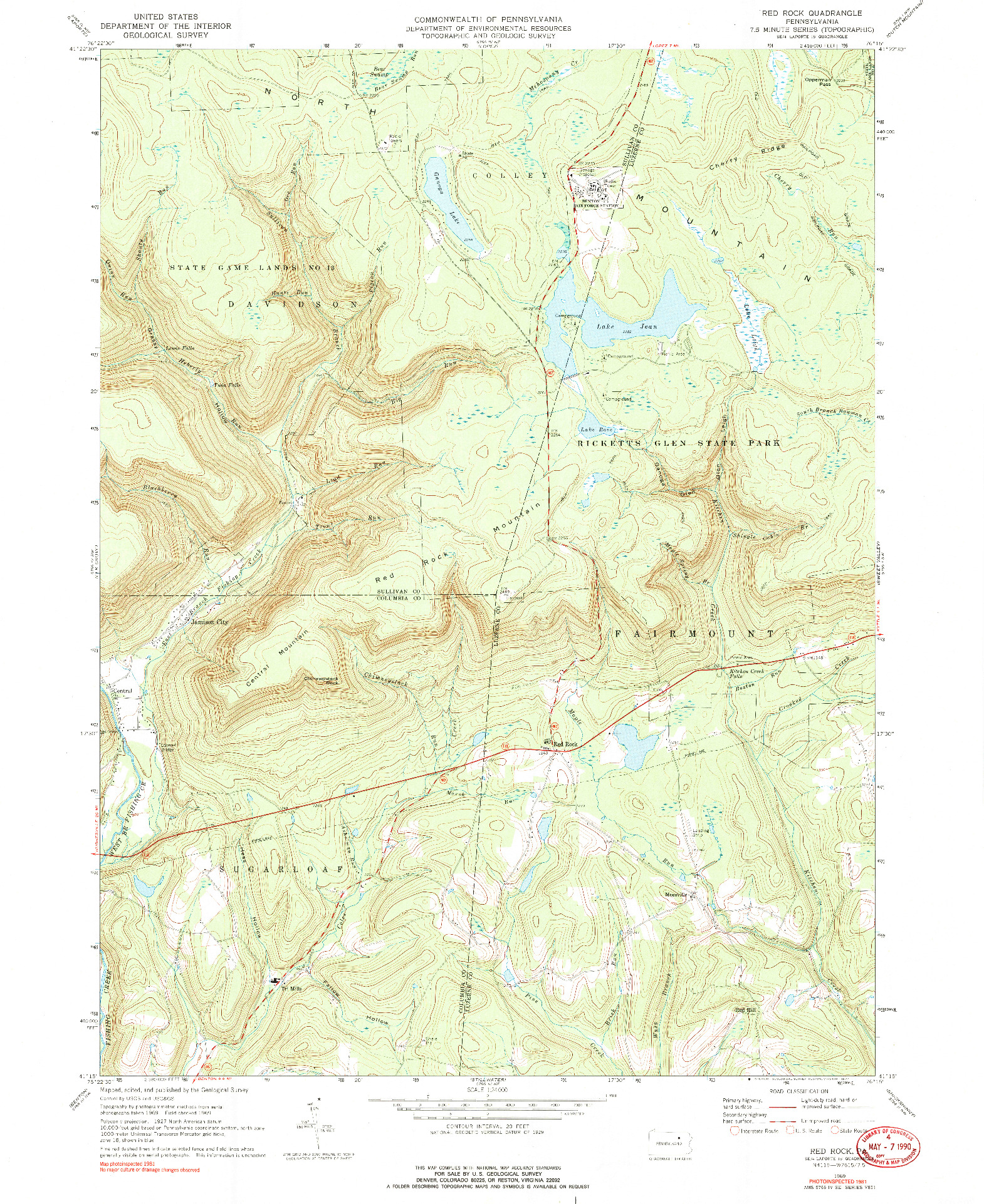 USGS 1:24000-SCALE QUADRANGLE FOR RED ROCK, PA 1969