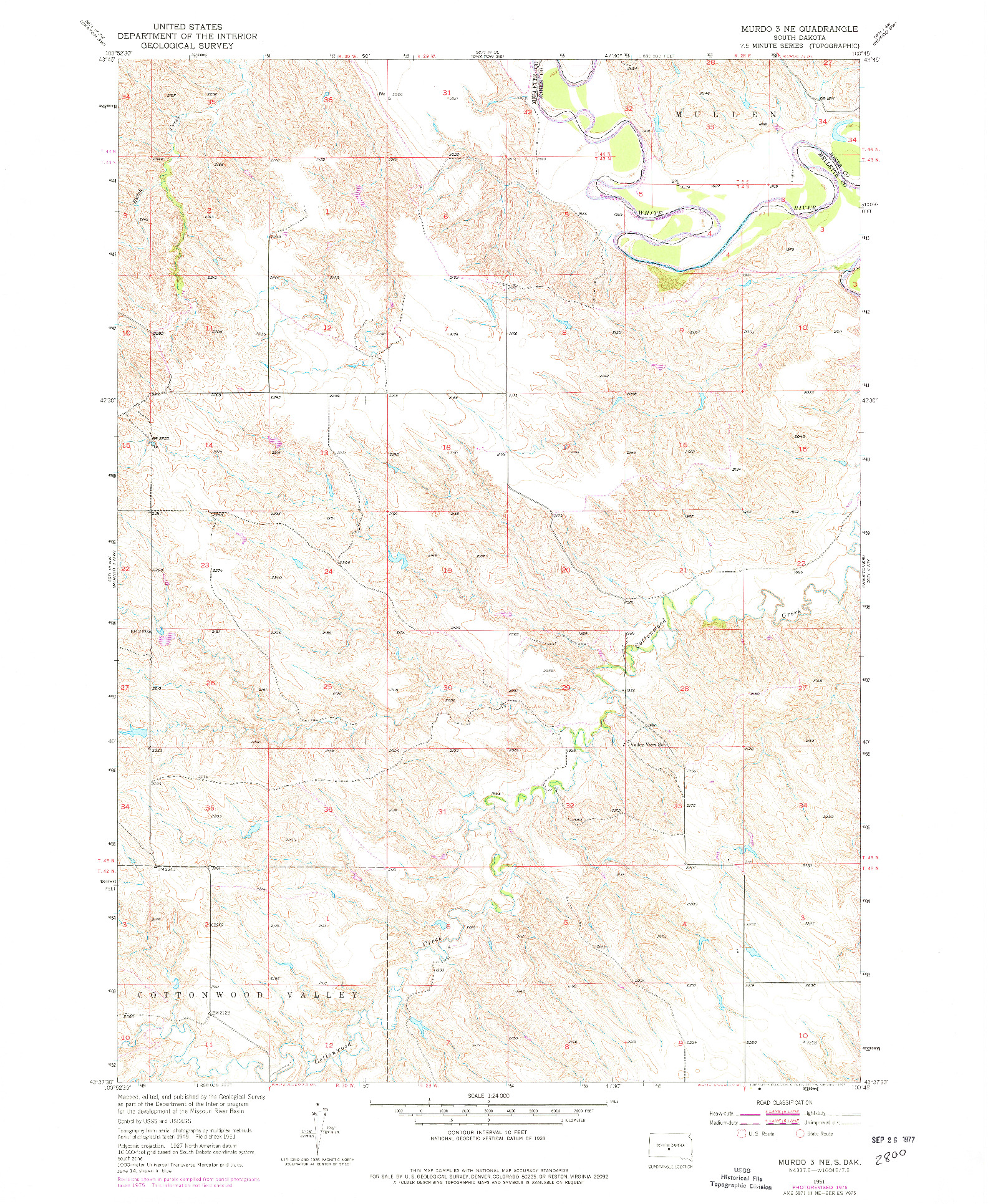 USGS 1:24000-SCALE QUADRANGLE FOR MURDO 3 NE, SD 1951
