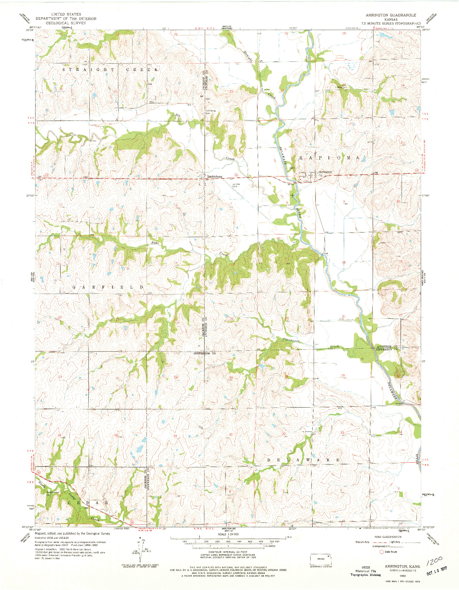 USGS 1:24000-SCALE QUADRANGLE FOR ARRINGTON, KS 1960
