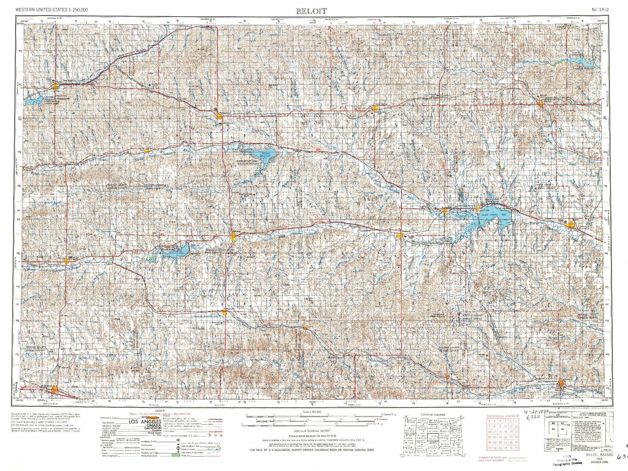 USGS 1:250000-SCALE QUADRANGLE FOR BELOIT, KS 1955