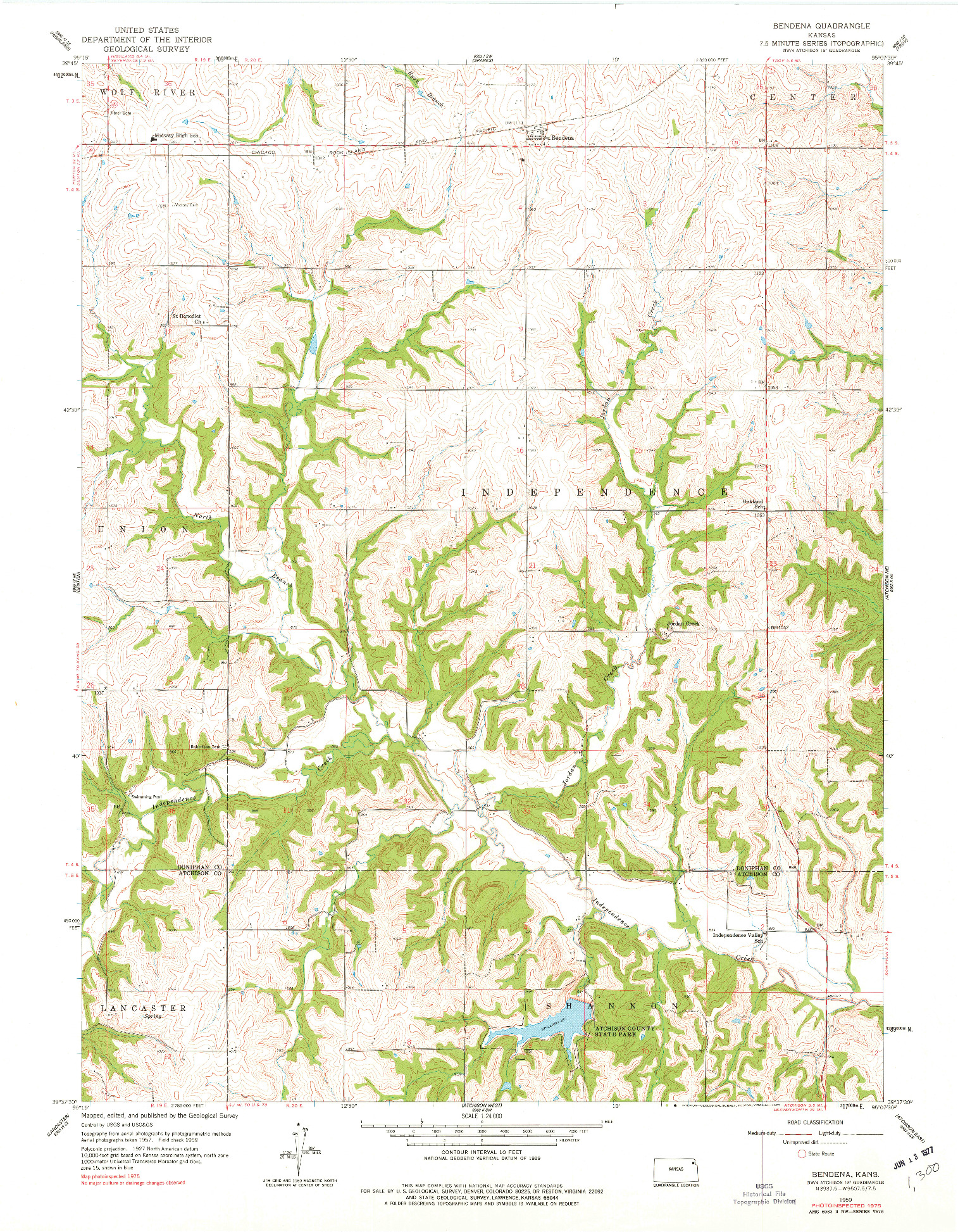 USGS 1:24000-SCALE QUADRANGLE FOR BENDENA, KS 1959