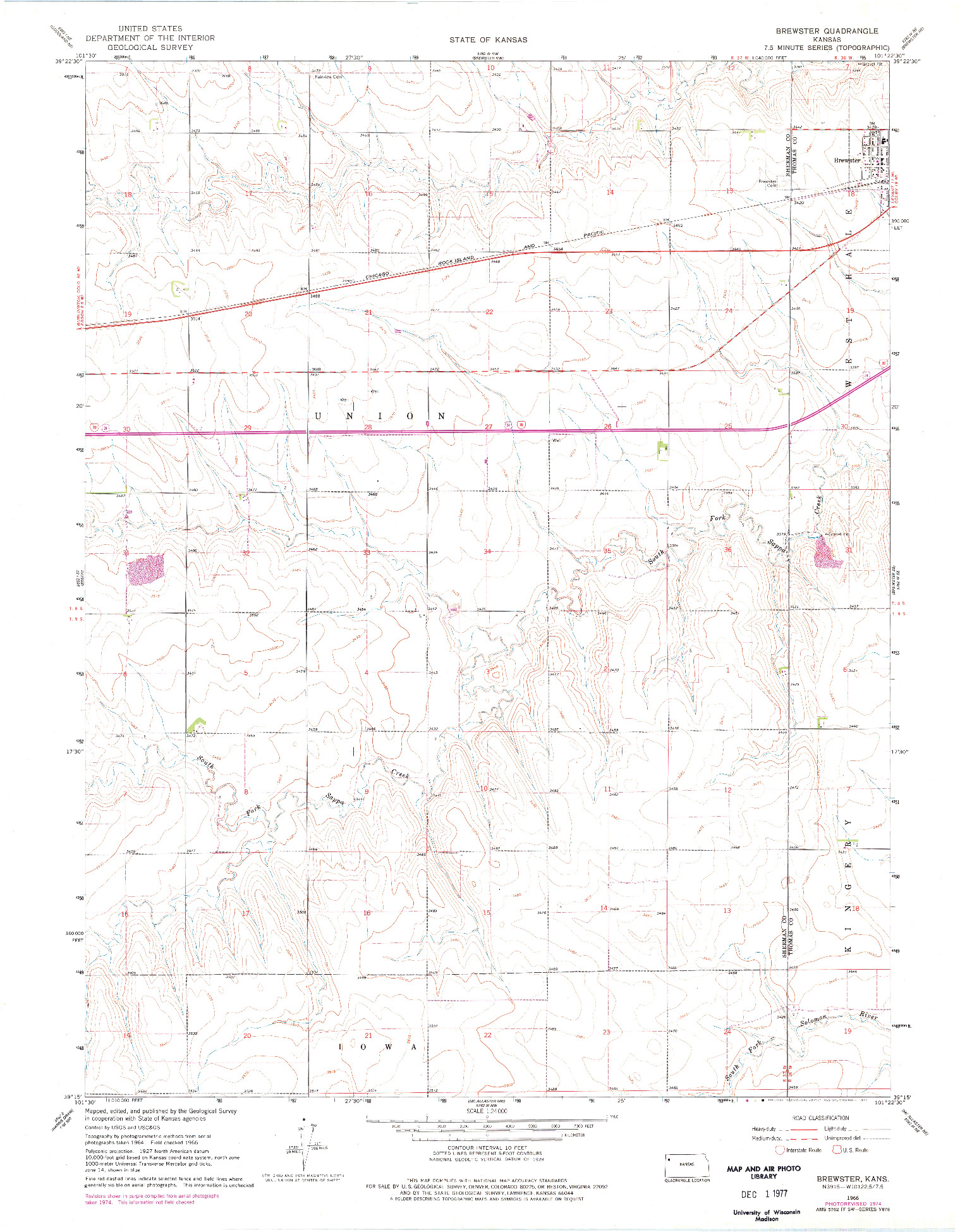 USGS 1:24000-SCALE QUADRANGLE FOR BREWSTER, KS 1966