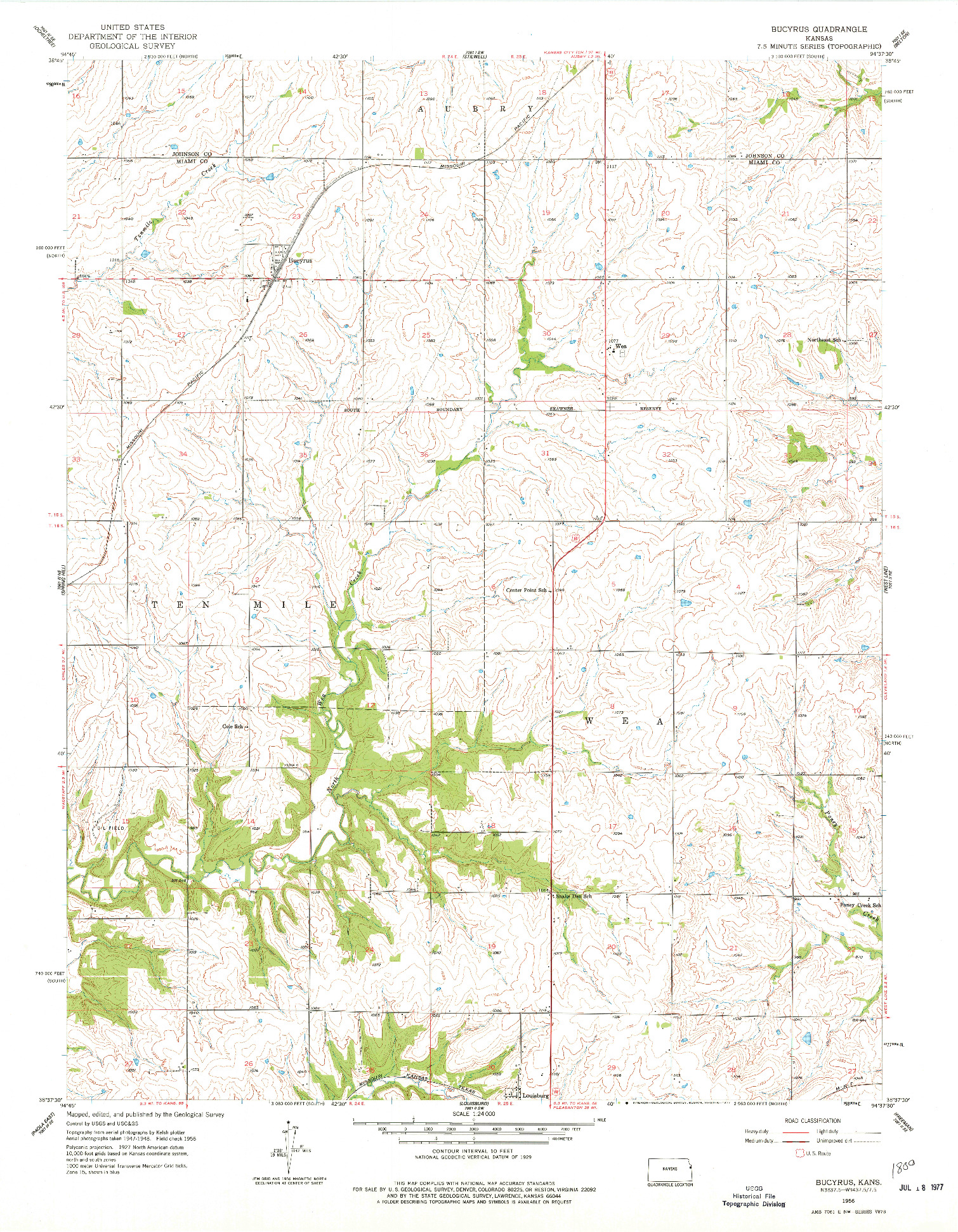 USGS 1:24000-SCALE QUADRANGLE FOR BUCYRUS, KS 1956