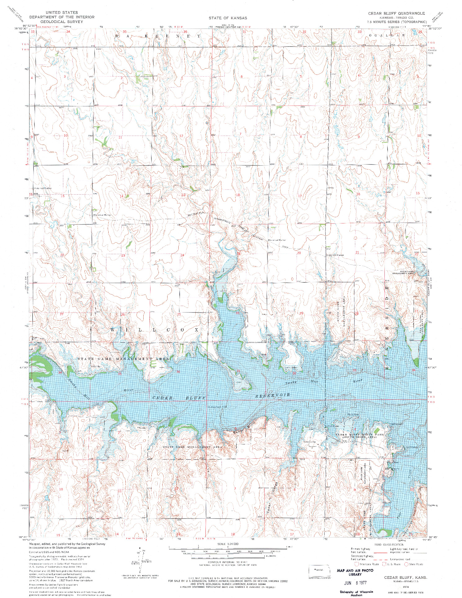 USGS 1:24000-SCALE QUADRANGLE FOR CEDAR BLUFF, KS 1974