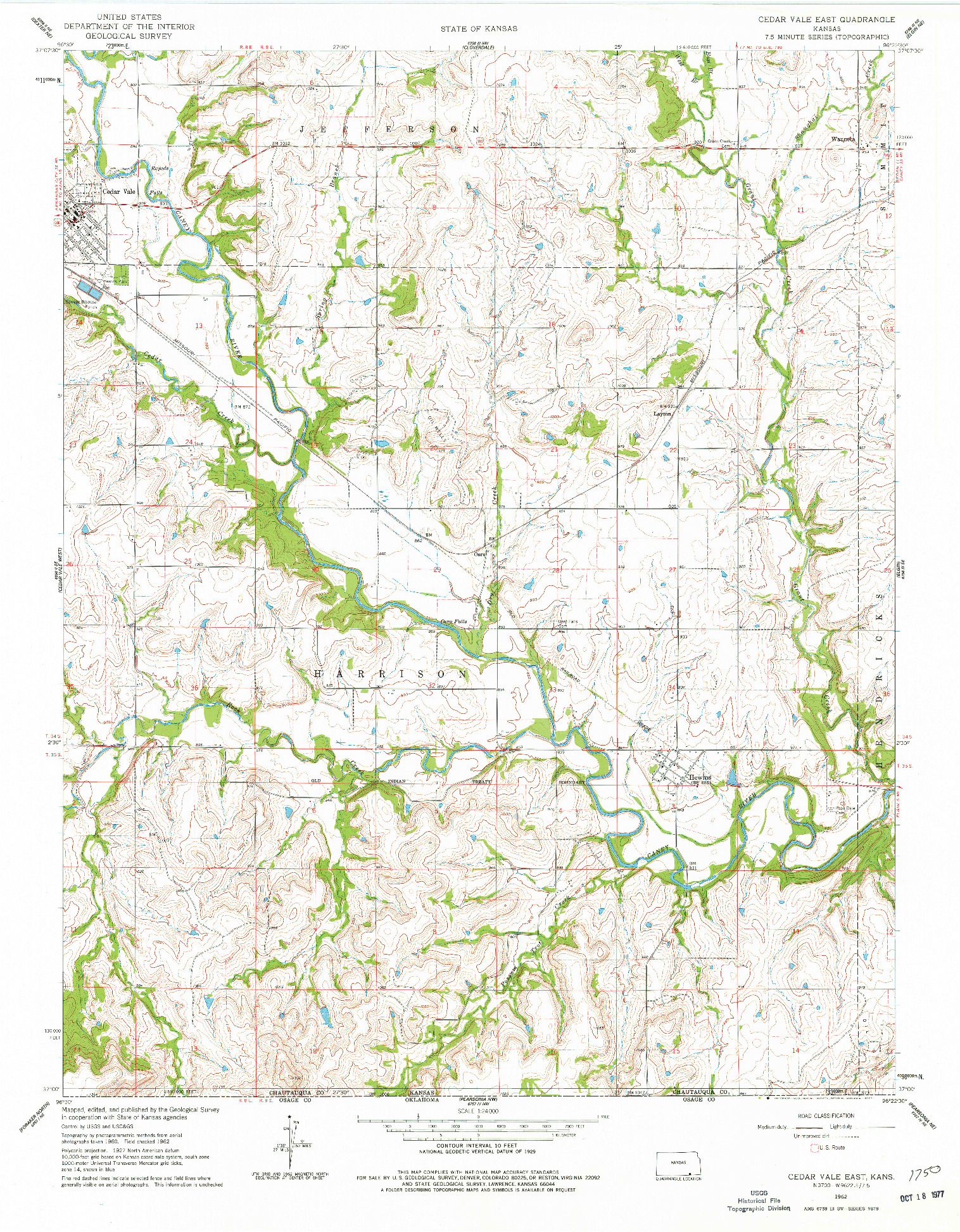 USGS 1:24000-SCALE QUADRANGLE FOR CEDAR VALE EAST, KS 1962