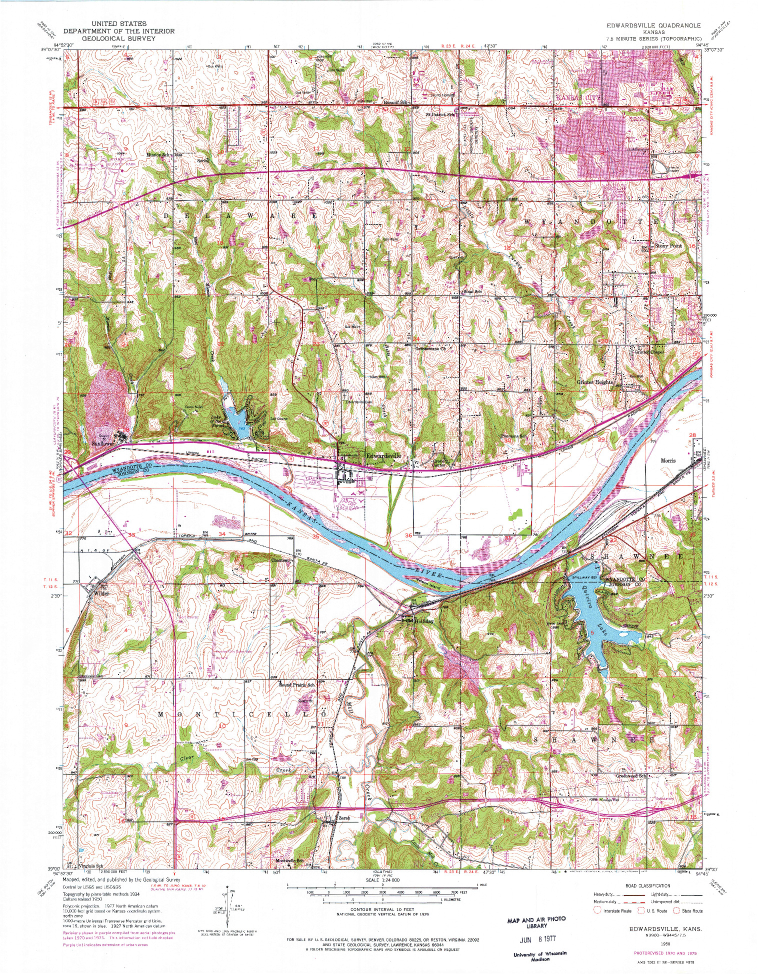 USGS 1:24000-SCALE QUADRANGLE FOR EDWARDSVILLE, KS 1950