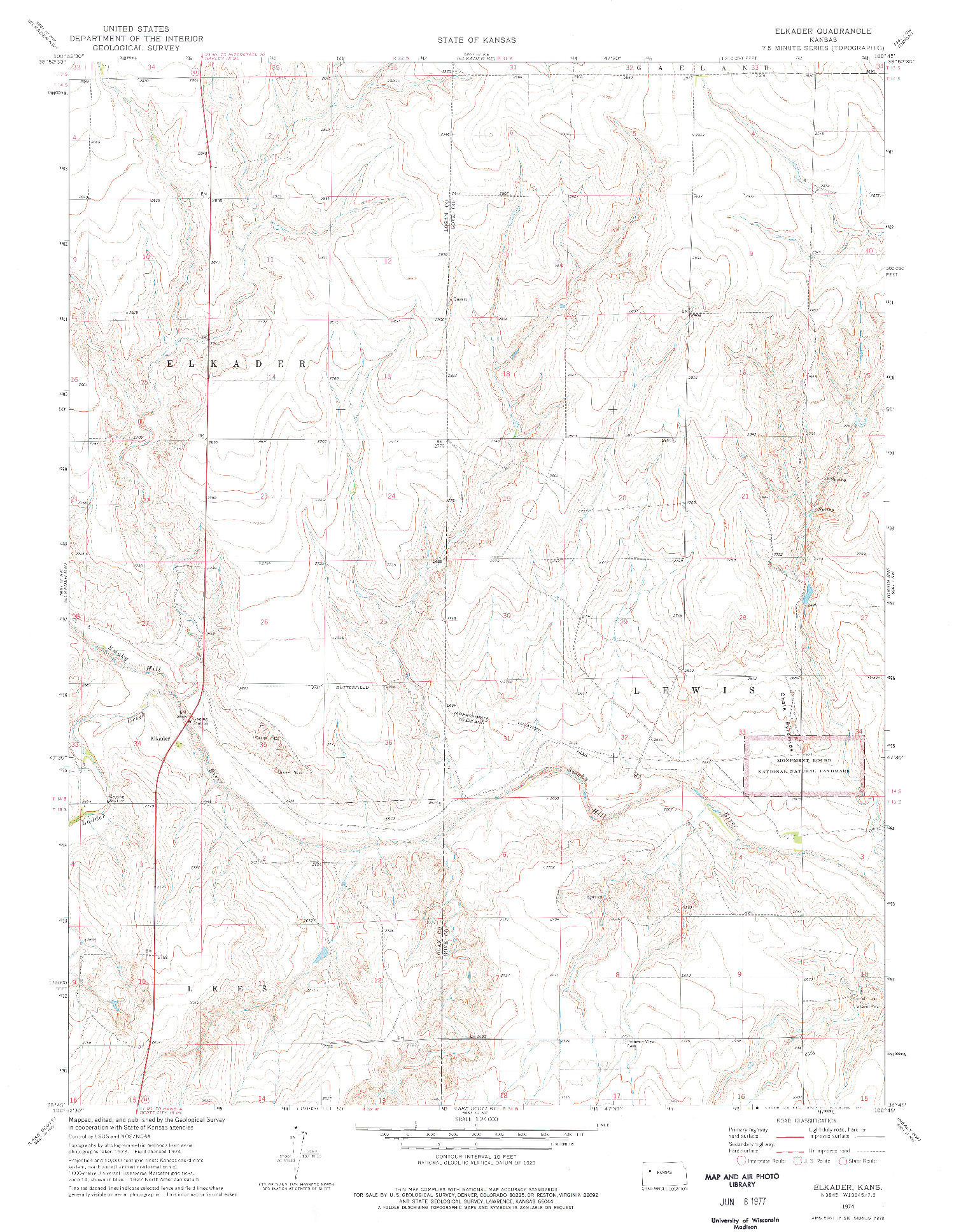 USGS 1:24000-SCALE QUADRANGLE FOR ELKADER, KS 1974