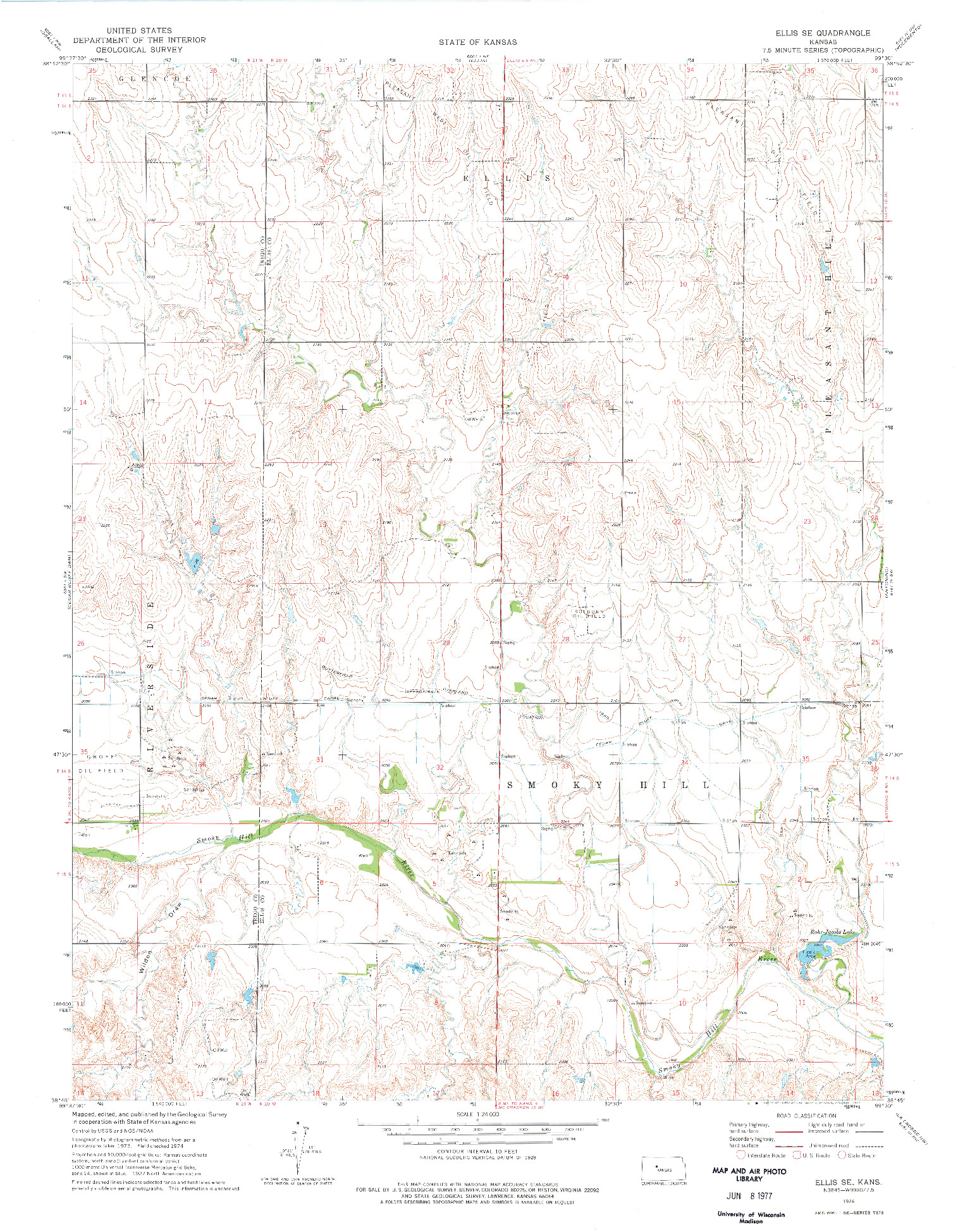 USGS 1:24000-SCALE QUADRANGLE FOR ELLIS SE, KS 1974