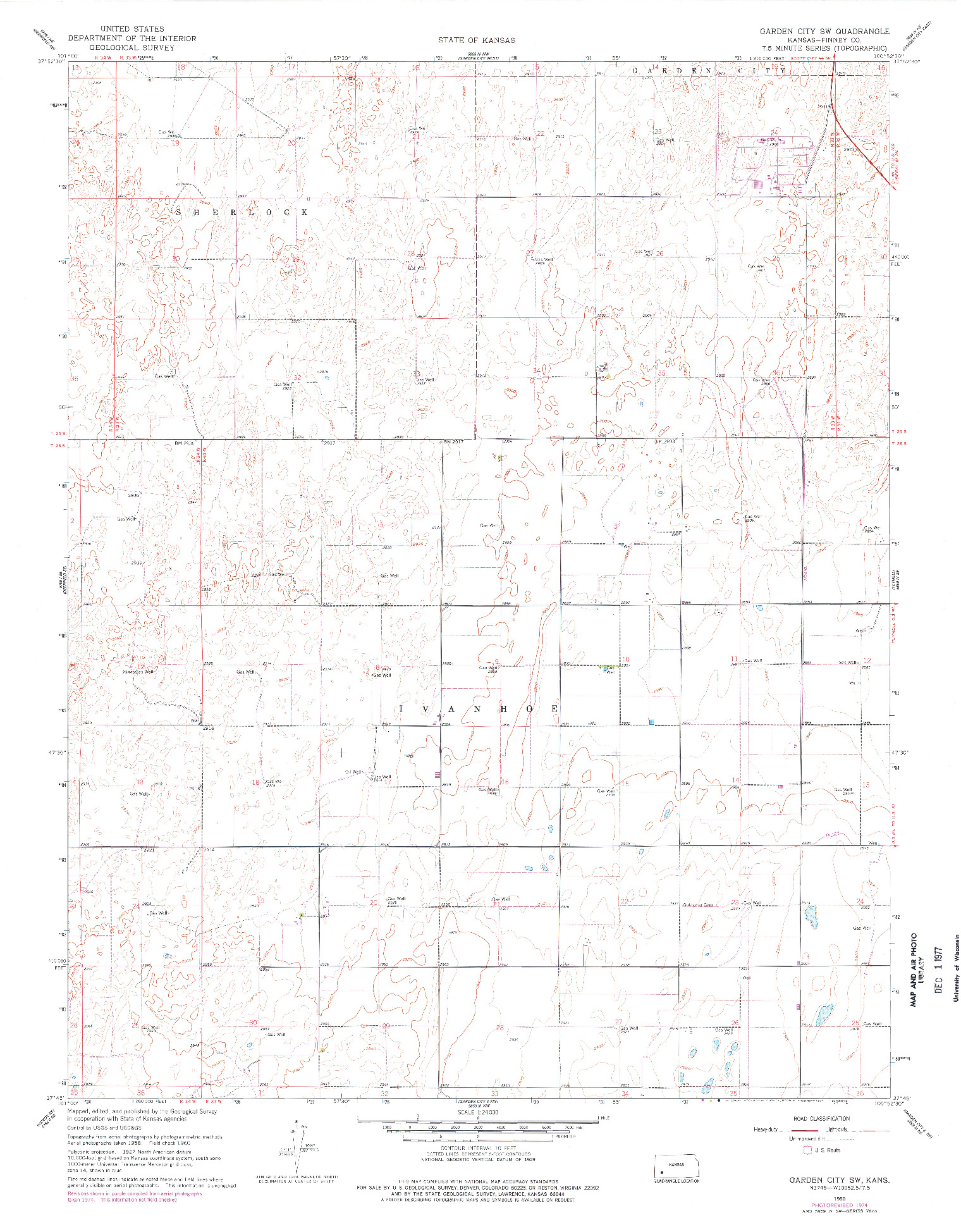 USGS 1:24000-SCALE QUADRANGLE FOR GARDEN CITY SW, KS 1960