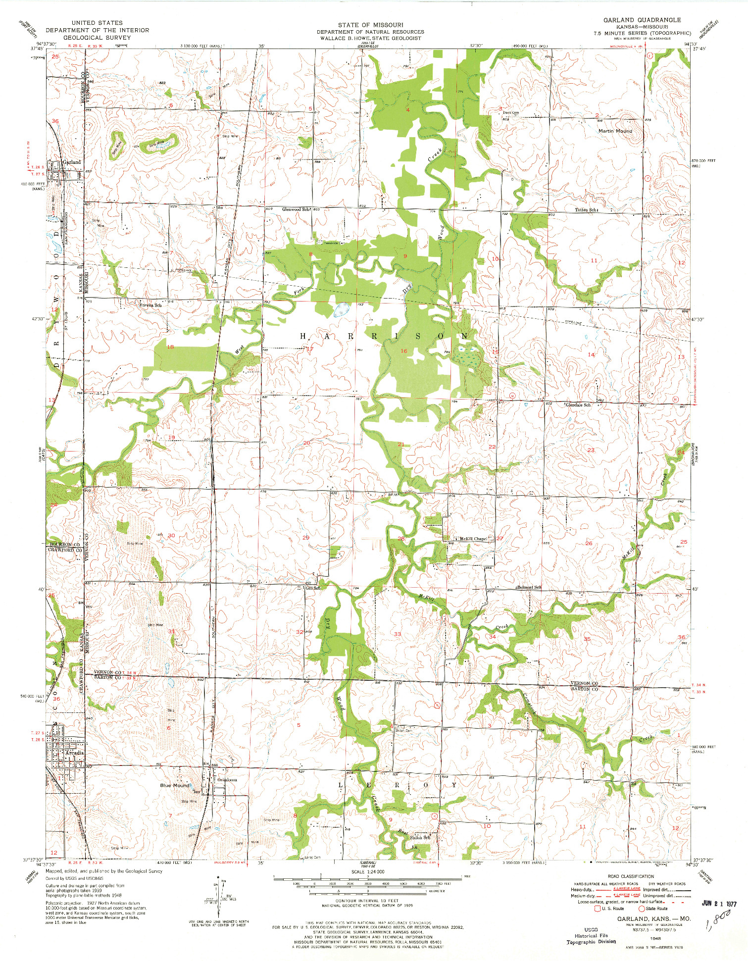 USGS 1:24000-SCALE QUADRANGLE FOR GARLAND, KS 1948