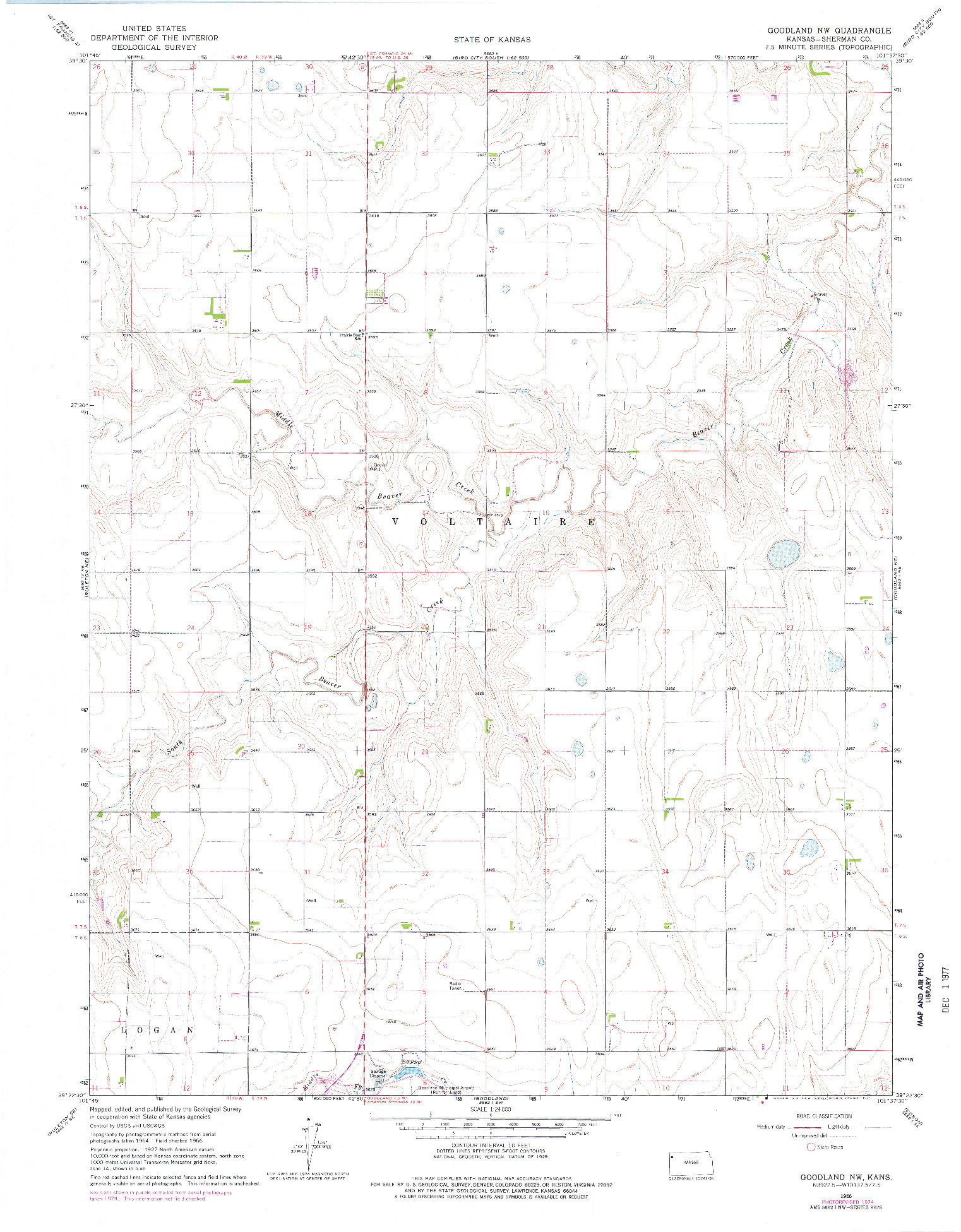 USGS 1:24000-SCALE QUADRANGLE FOR GOODLAND NW, KS 1966