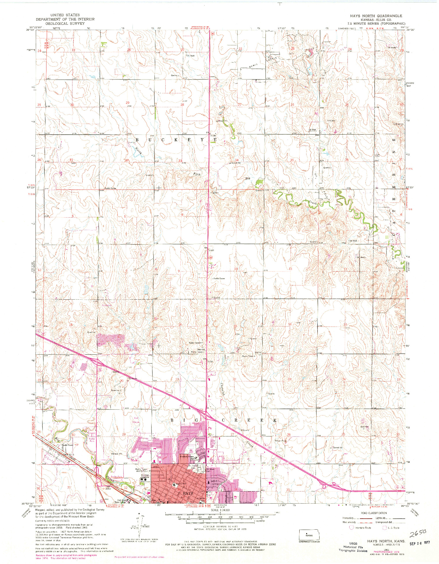 USGS 1:24000-SCALE QUADRANGLE FOR HAYS NORTH, KS 1961