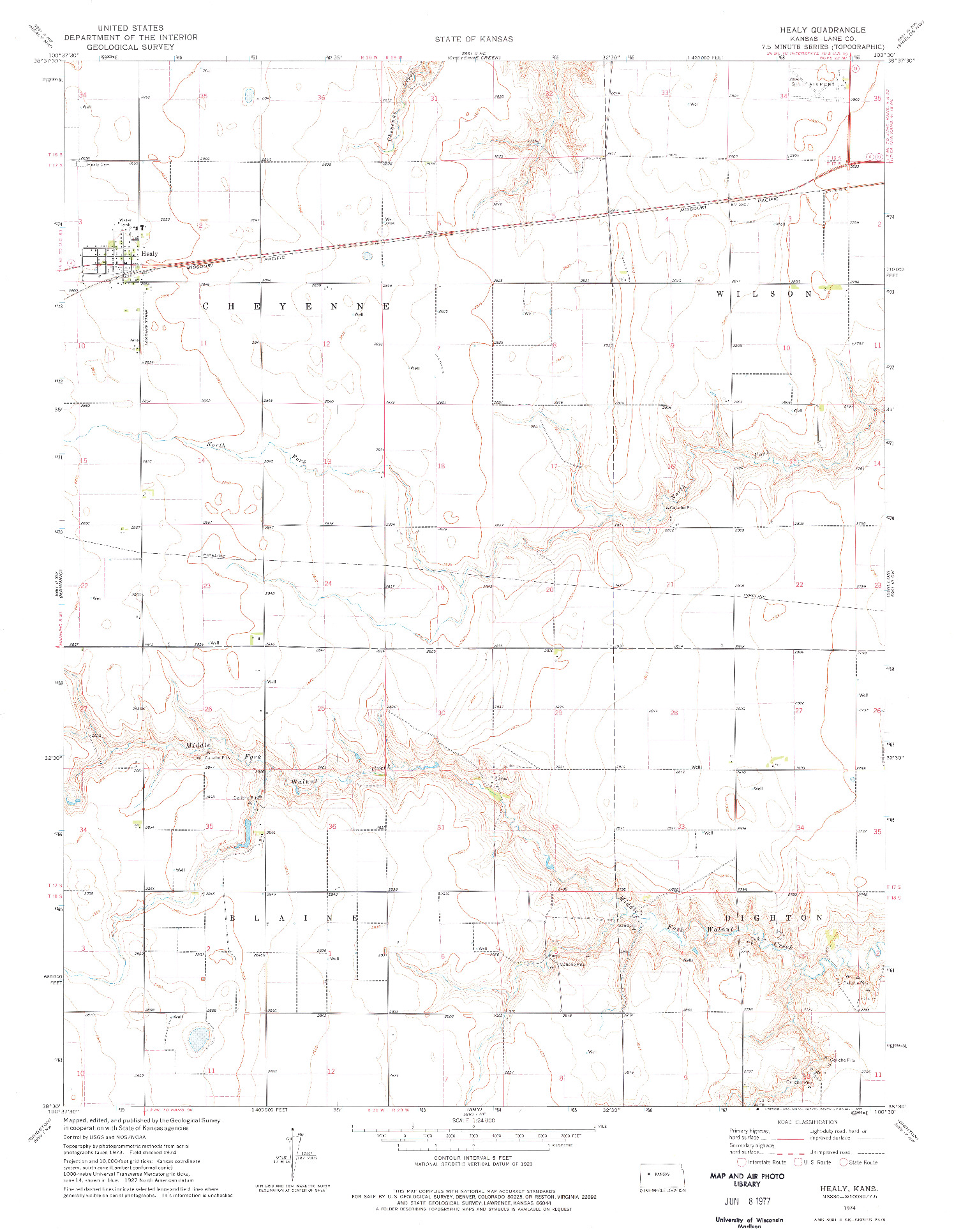 USGS 1:24000-SCALE QUADRANGLE FOR HEALY, KS 1974