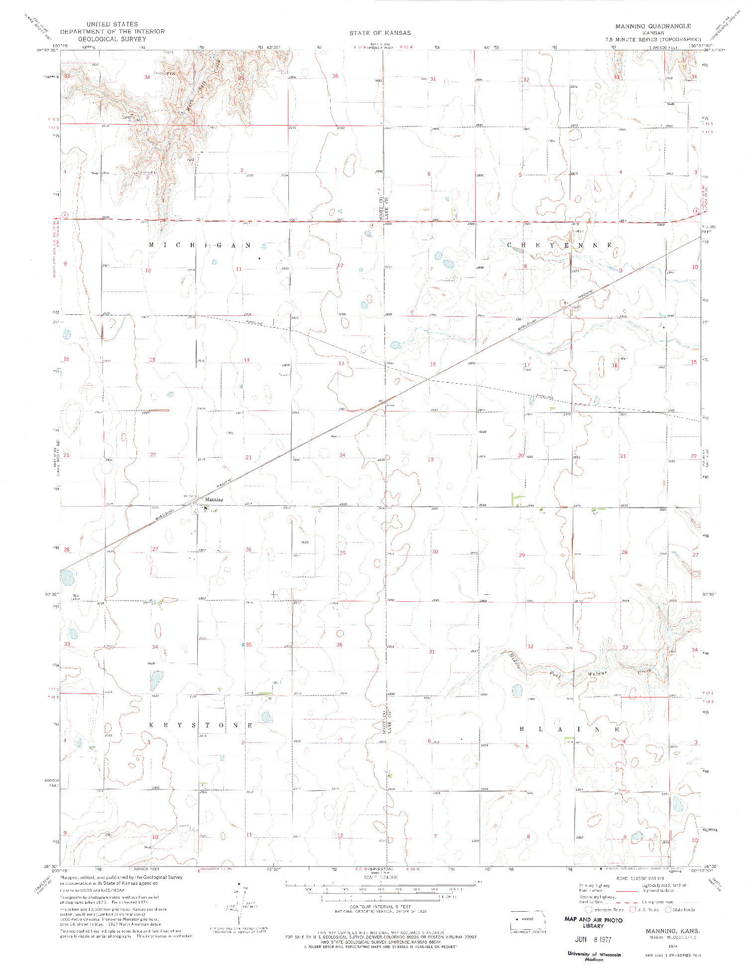 USGS 1:24000-SCALE QUADRANGLE FOR MANNING, KS 1974