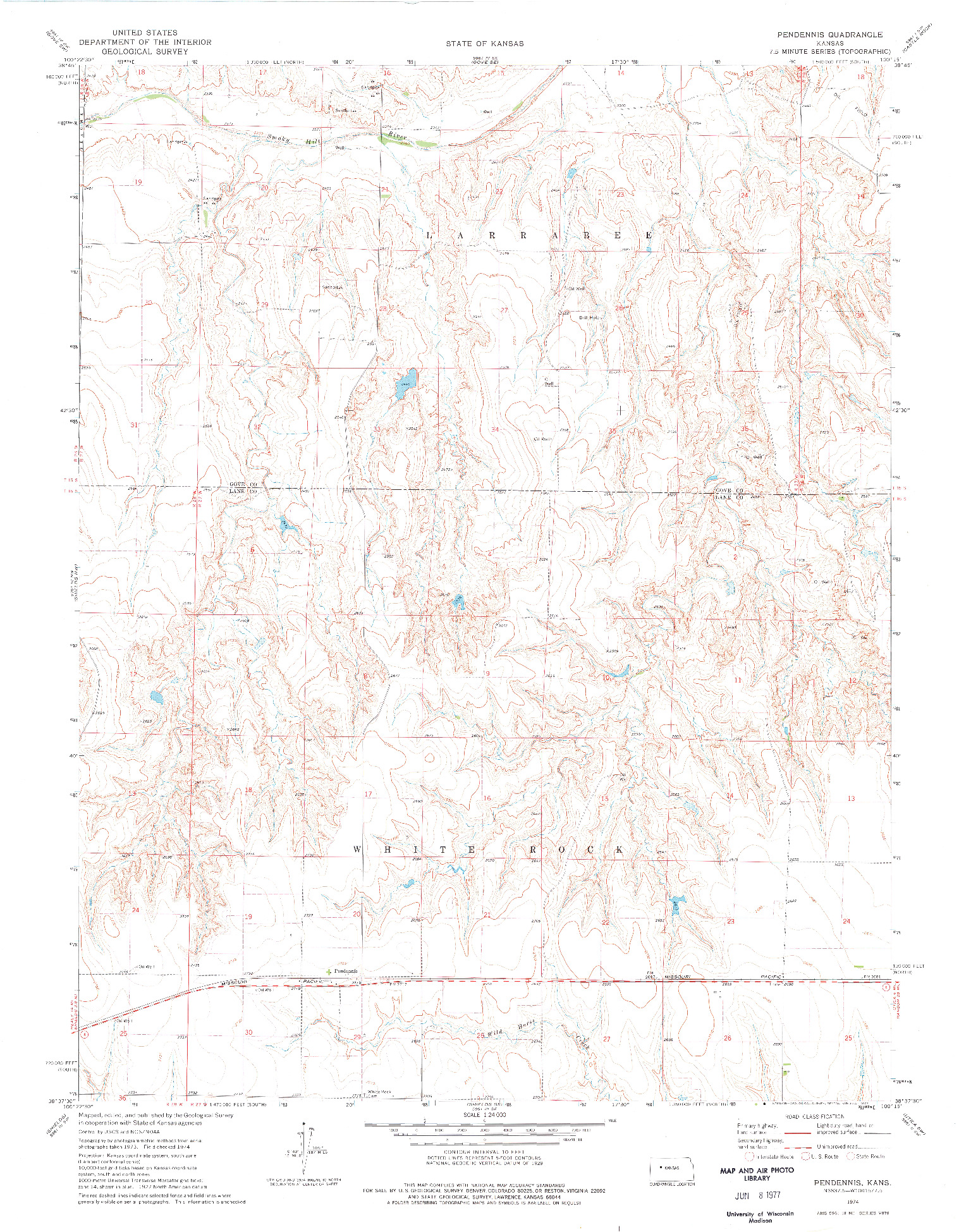 USGS 1:24000-SCALE QUADRANGLE FOR PENDENNIS, KS 1974