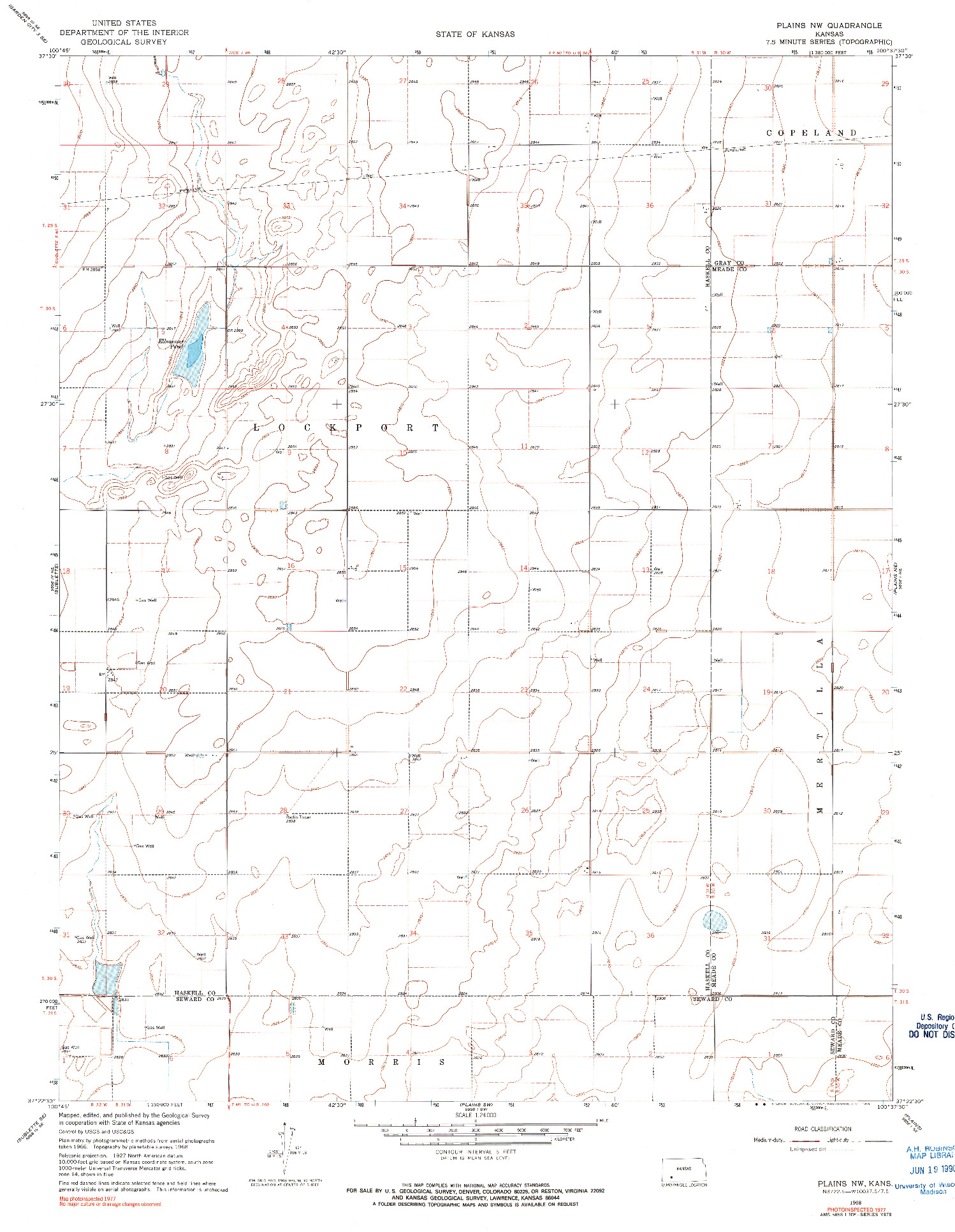 USGS 1:24000-SCALE QUADRANGLE FOR PLAINS NW, KS 1968