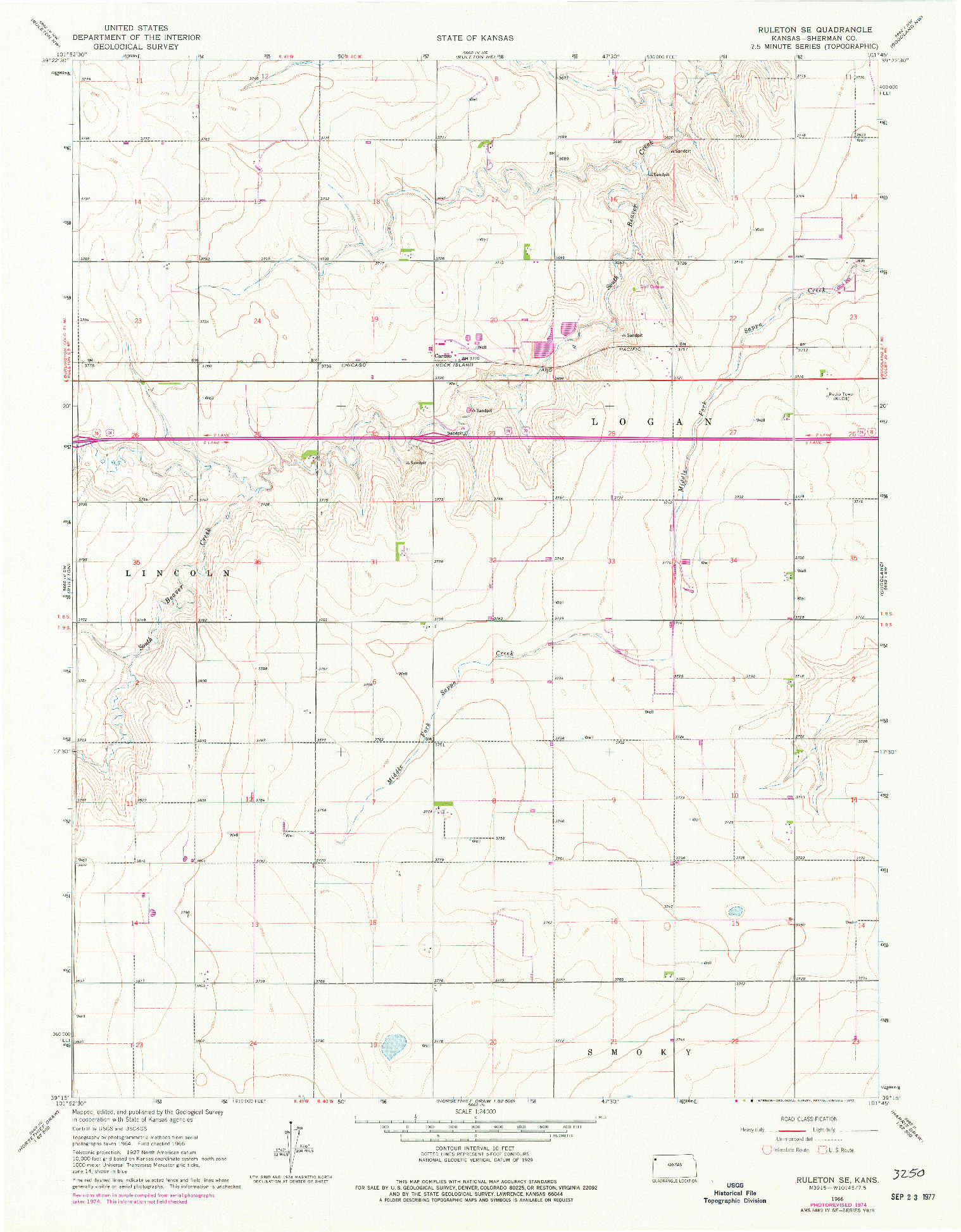 USGS 1:24000-SCALE QUADRANGLE FOR RULETON SE, KS 1966
