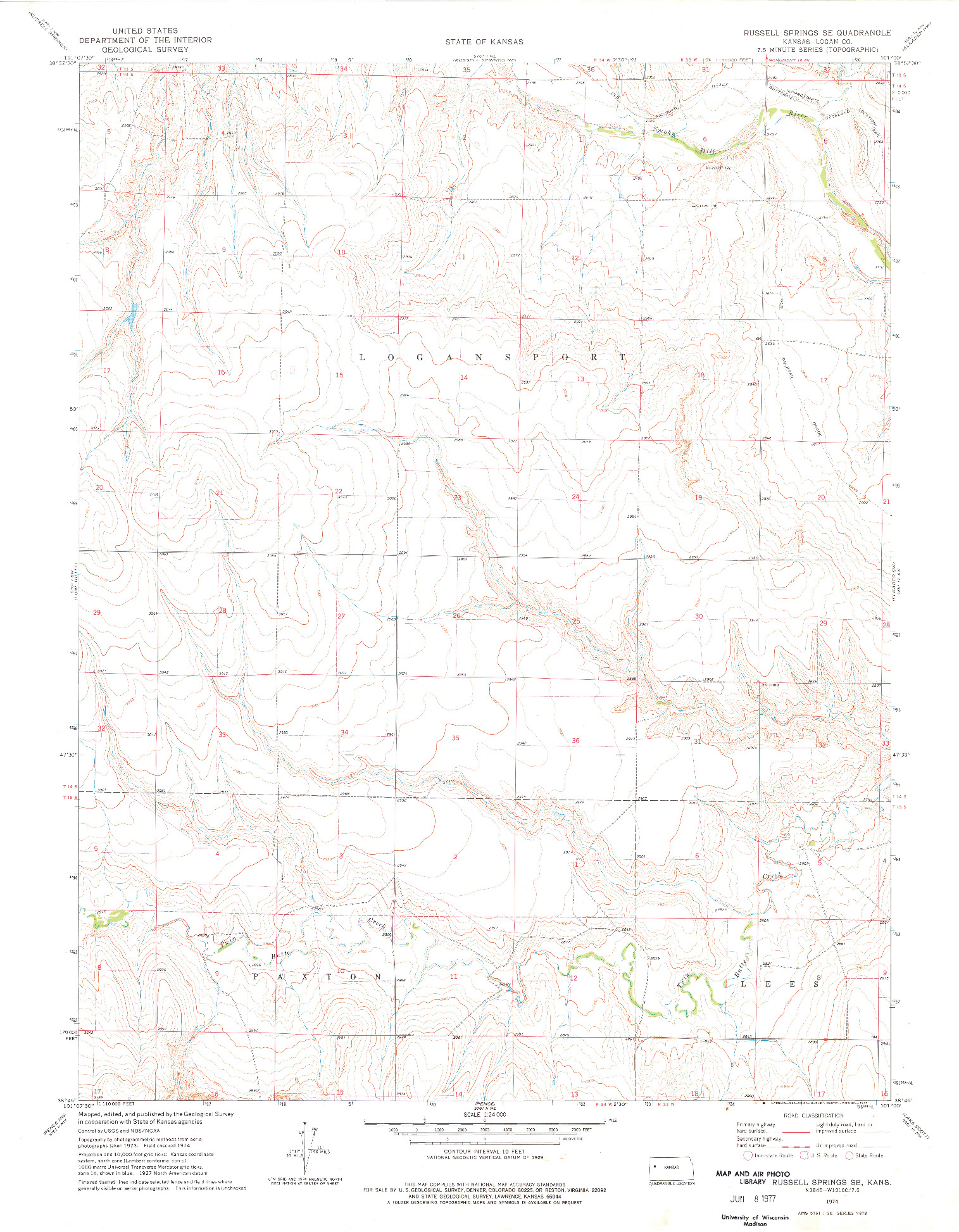 USGS 1:24000-SCALE QUADRANGLE FOR RUSSELL SPRINGS SE, KS 1974