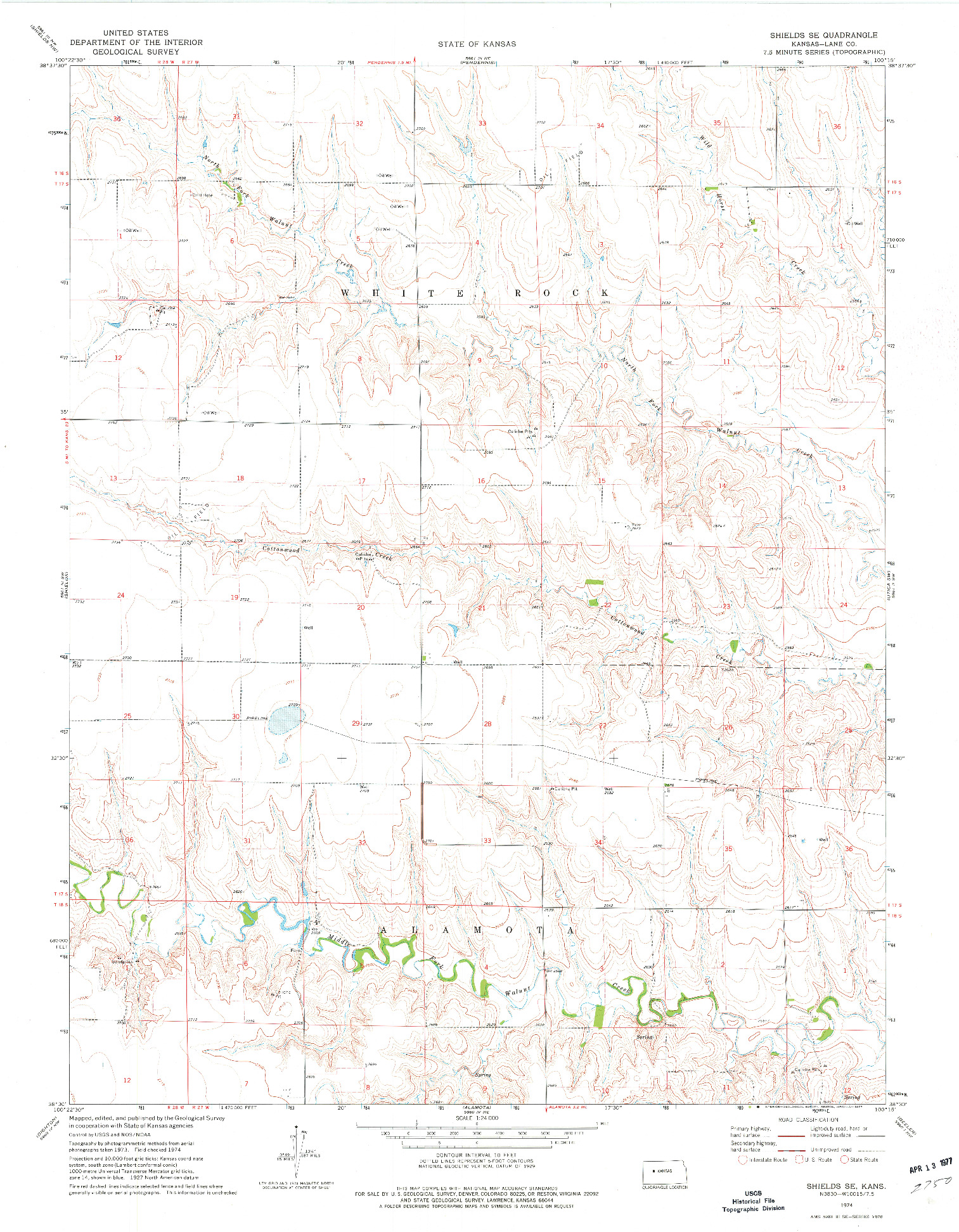 USGS 1:24000-SCALE QUADRANGLE FOR SHIELDS SE, KS 1974