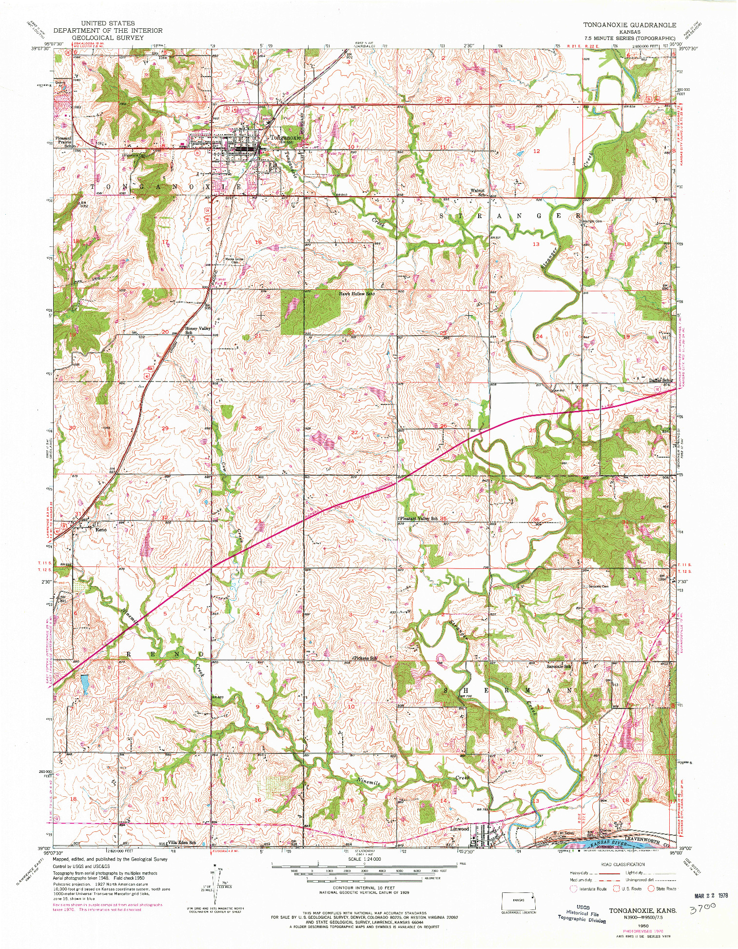 USGS 1:24000-SCALE QUADRANGLE FOR TONGANOXIE, KS 1950