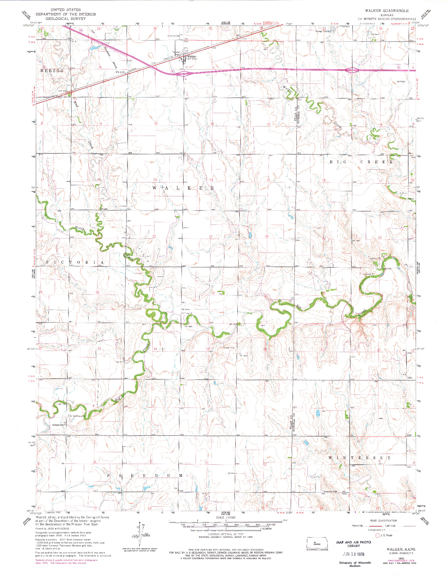 USGS 1:24000-SCALE QUADRANGLE FOR WALKER, KS 1961