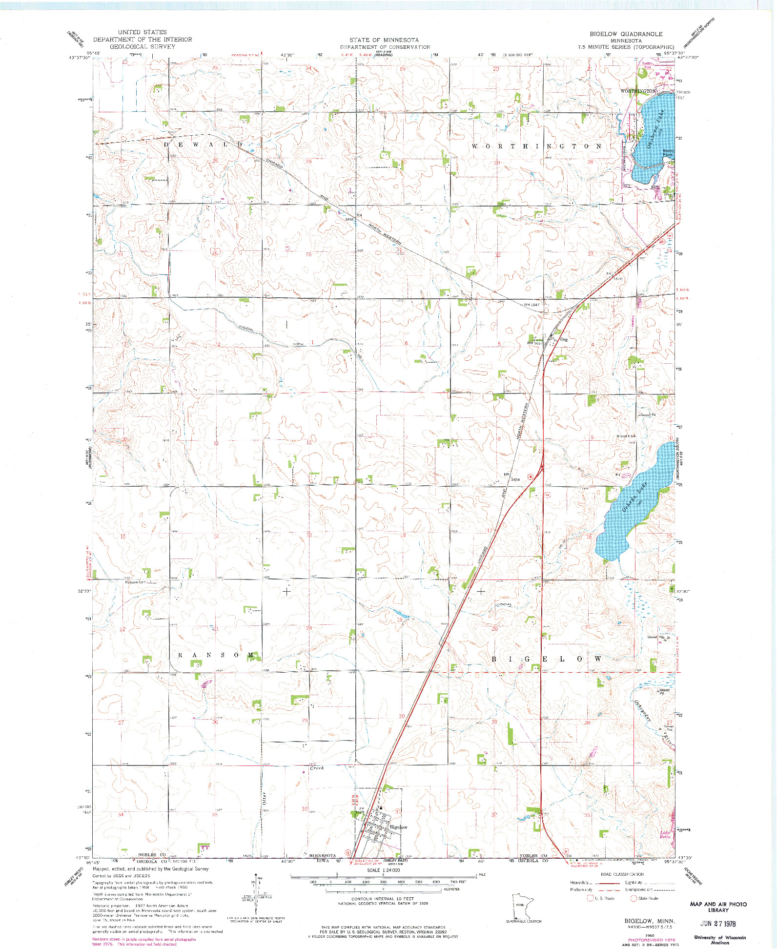 USGS 1:24000-SCALE QUADRANGLE FOR BIGELOW, MN 1960