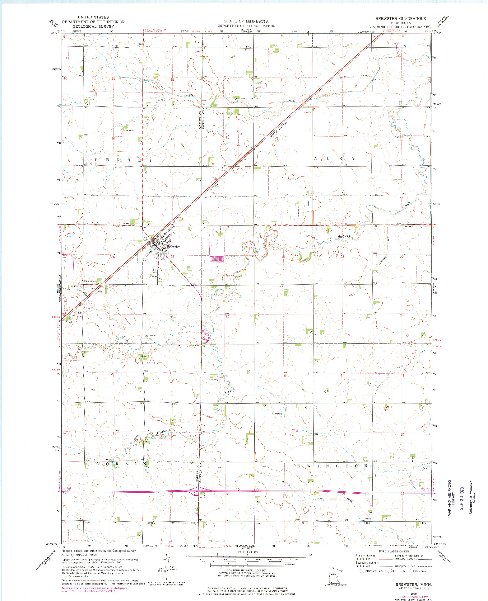 USGS 1:24000-SCALE QUADRANGLE FOR BREWSTER, MN 1960