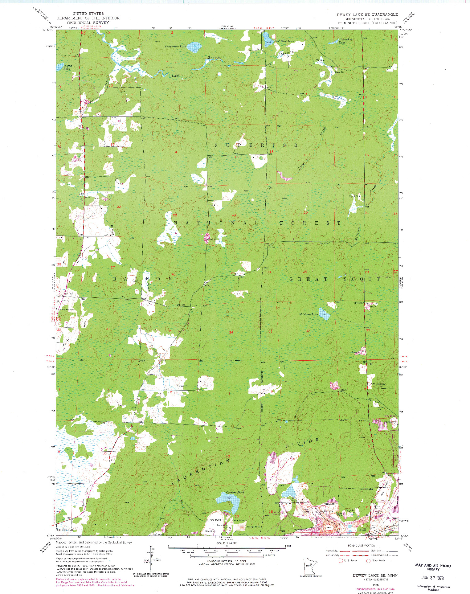 USGS 1:24000-SCALE QUADRANGLE FOR DEWEY LAKE SE, MN 1955