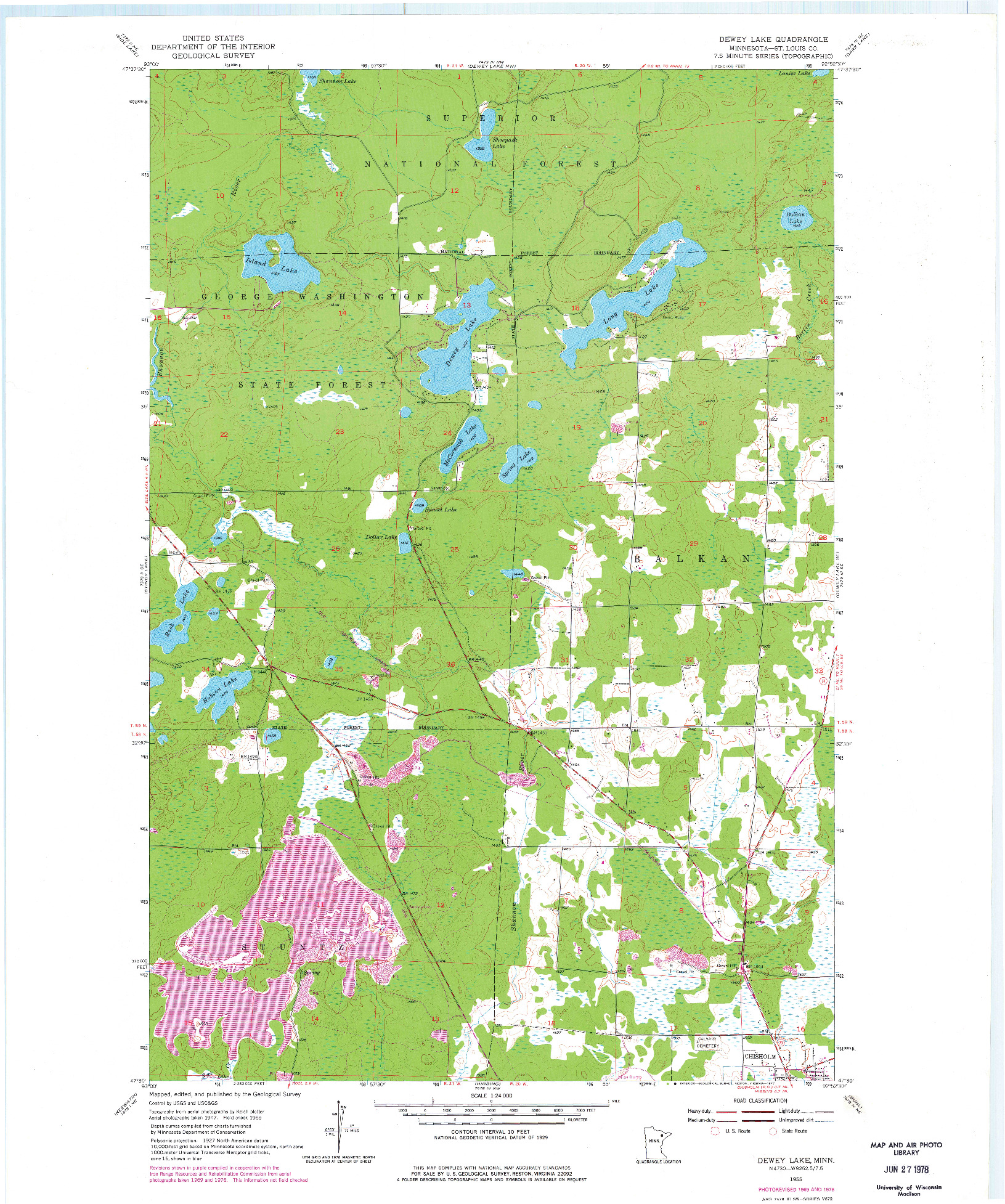 USGS 1:24000-SCALE QUADRANGLE FOR DEWEY LAKE, MN 1955