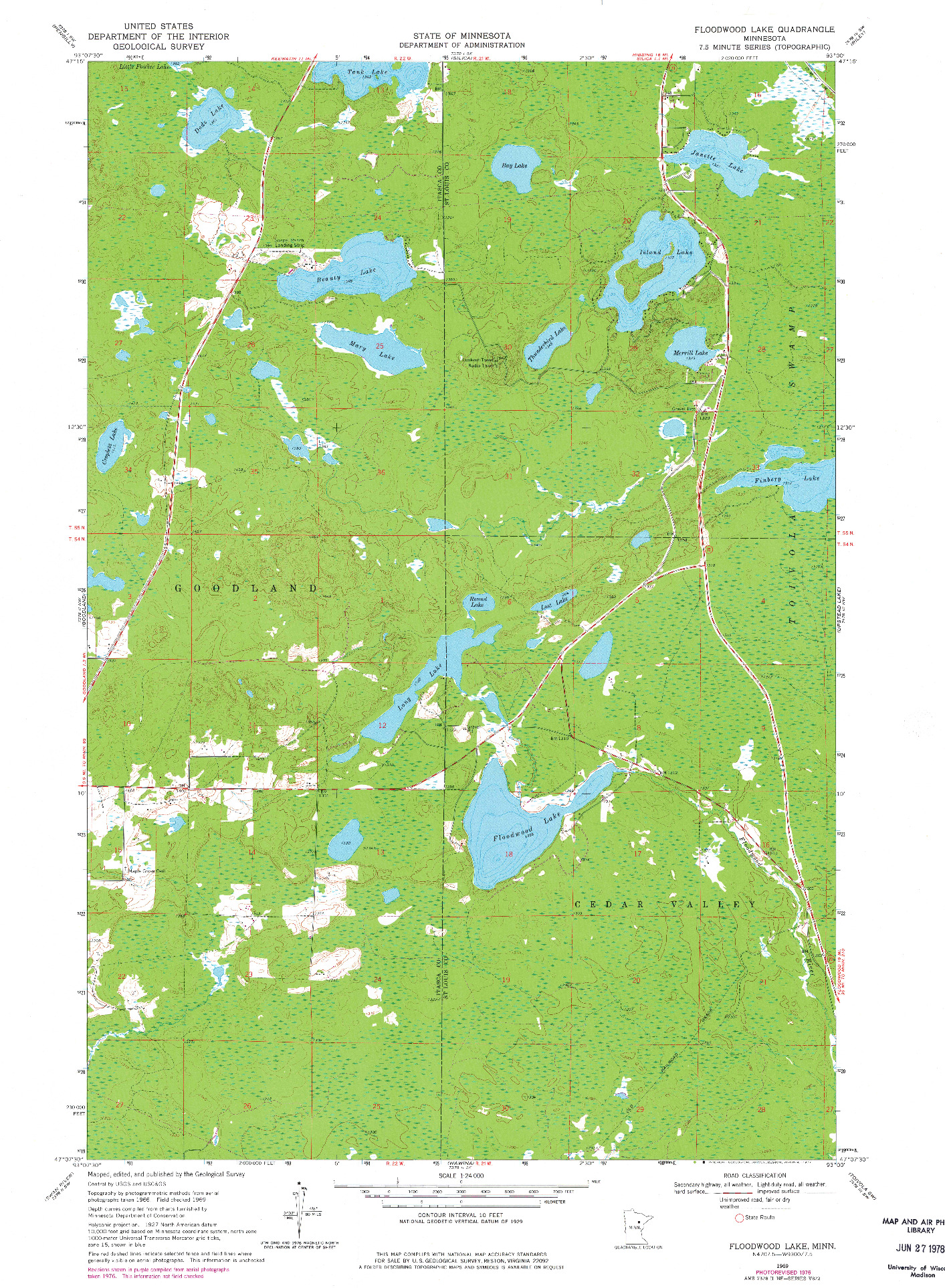USGS 1:24000-SCALE QUADRANGLE FOR FLOODWOOD LAKE, MN 1969