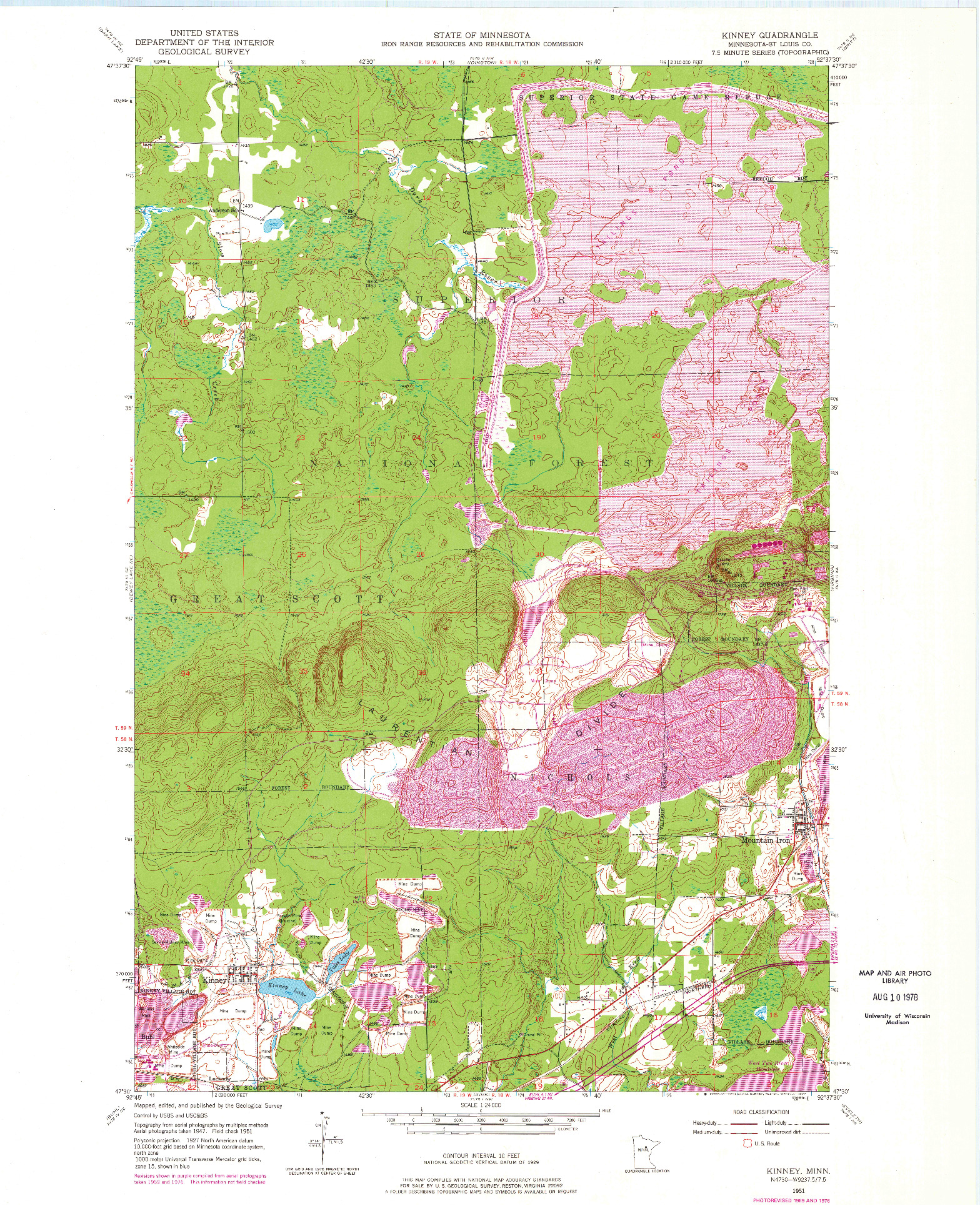 USGS 1:24000-SCALE QUADRANGLE FOR KINNEY, MN 1951