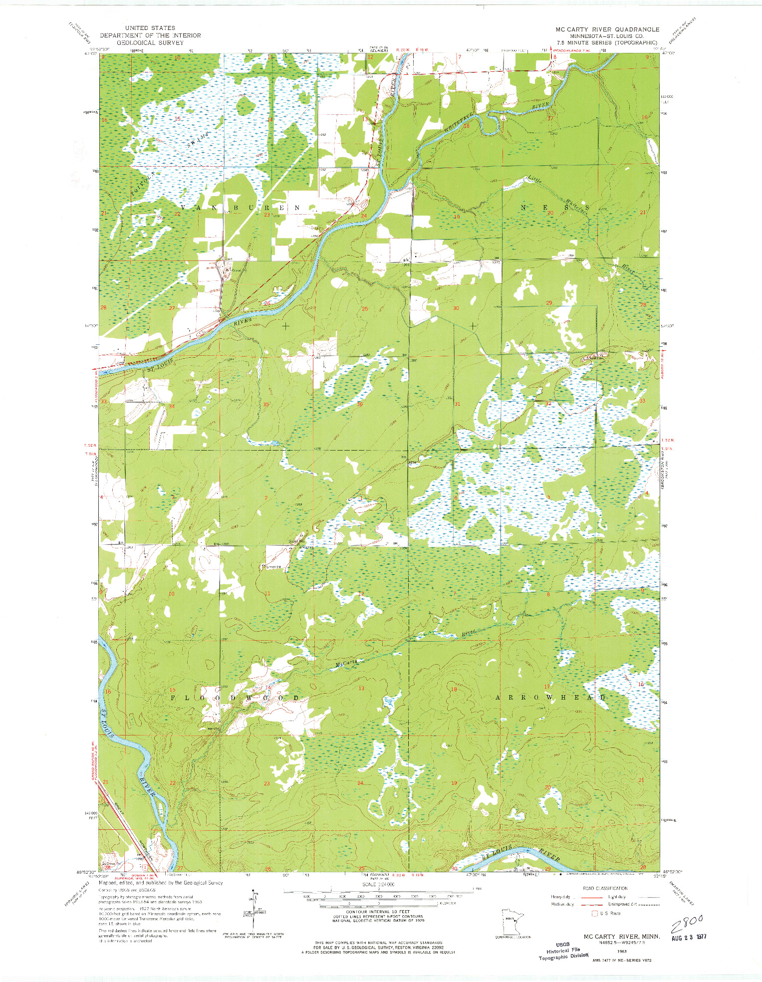 USGS 1:24000-SCALE QUADRANGLE FOR MC CARTY RIVER, MN 1963