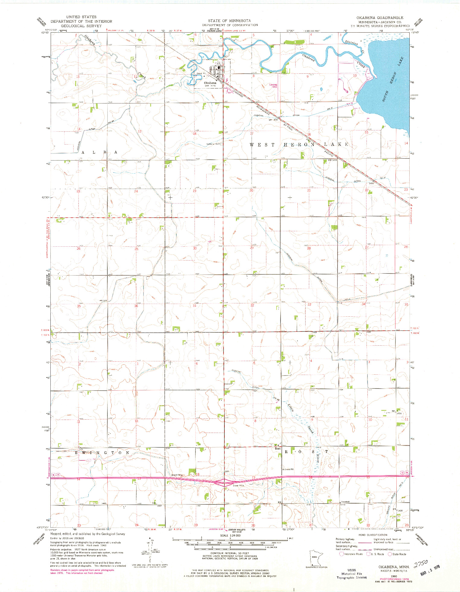 USGS 1:24000-SCALE QUADRANGLE FOR OKABENA, MN 1960