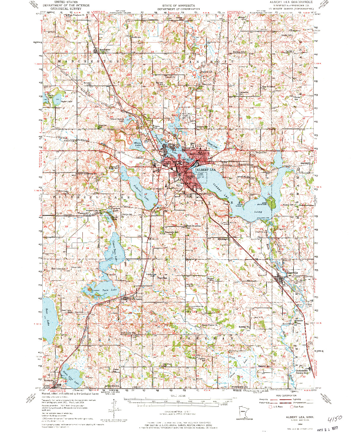 USGS 1:62500-SCALE QUADRANGLE FOR ALBERT LEA, MN 1954