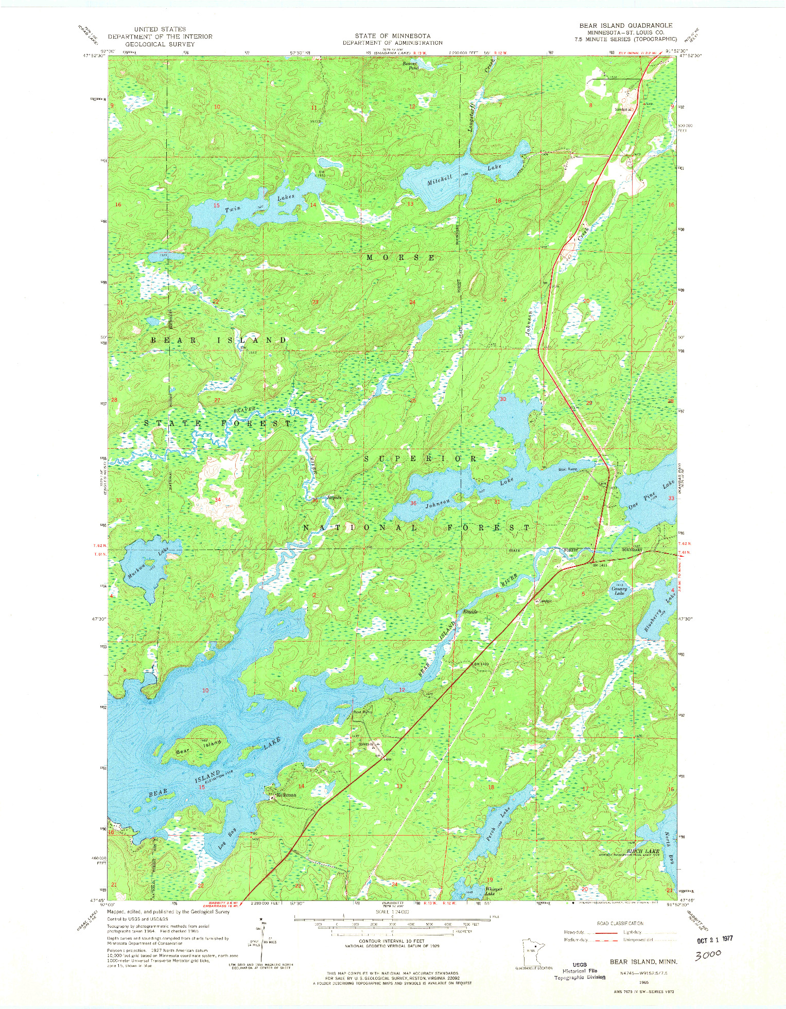 USGS 1:24000-SCALE QUADRANGLE FOR BEAR ISLAND, MN 1965