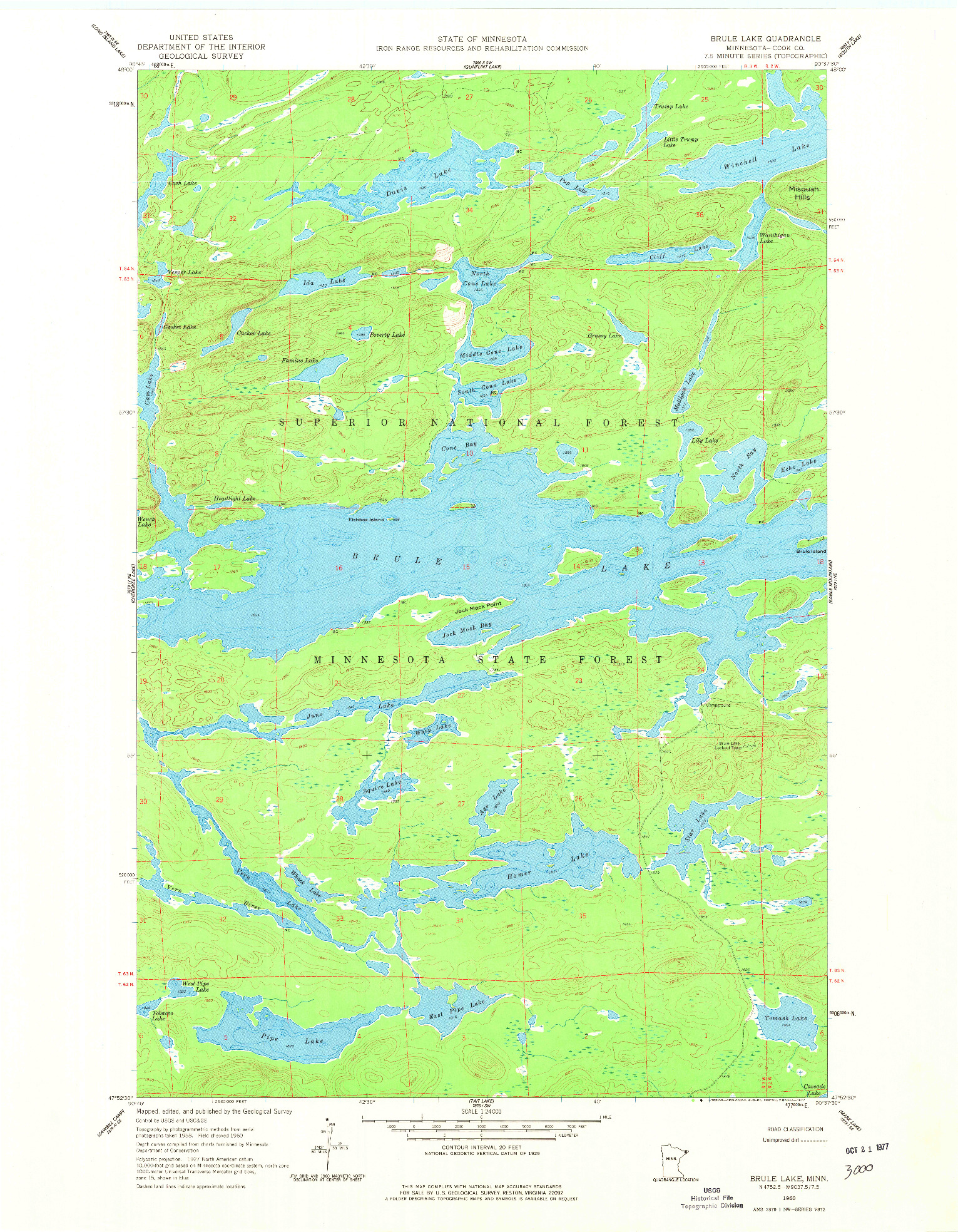 USGS 1:24000-SCALE QUADRANGLE FOR BRULE LAKE, MN 1960