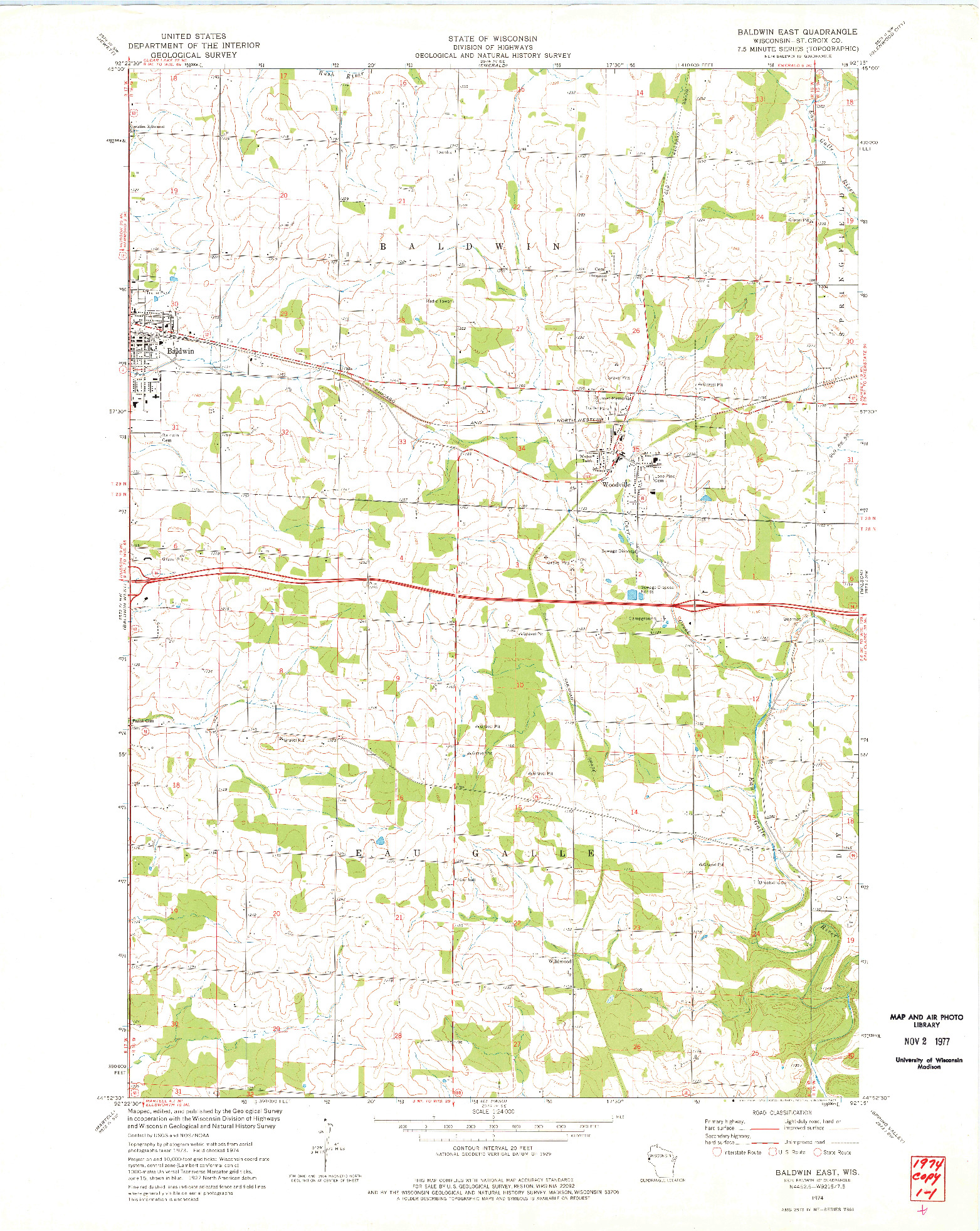 USGS 1:24000-SCALE QUADRANGLE FOR BALDWIN EAST, WI 1974