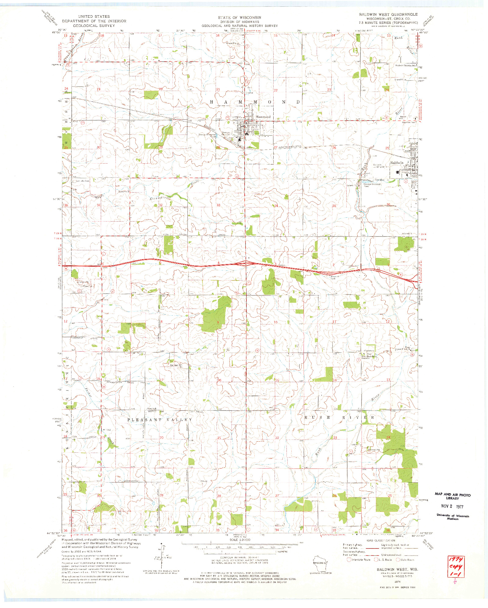 USGS 1:24000-SCALE QUADRANGLE FOR BALDWIN WEST, WI 1974