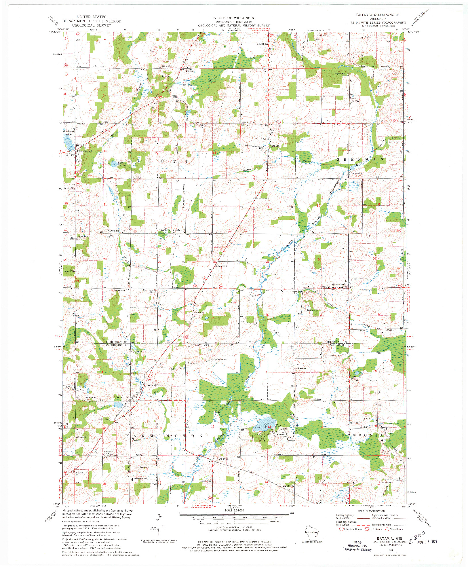 USGS 1:24000-SCALE QUADRANGLE FOR BATAVIA, WI 1974